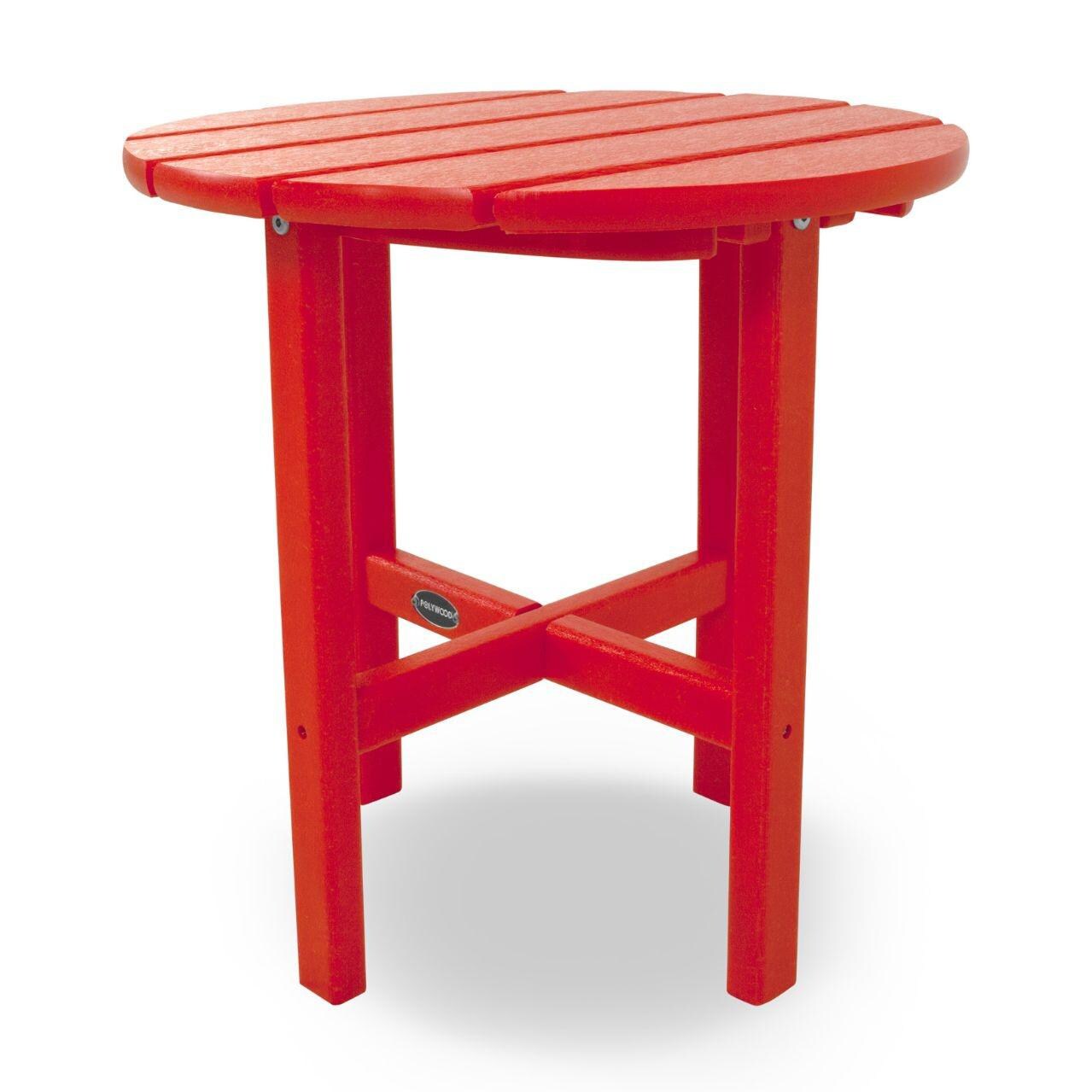 18 Inch Round Sunset Red Recycled Plastic Wood Patio End Table By