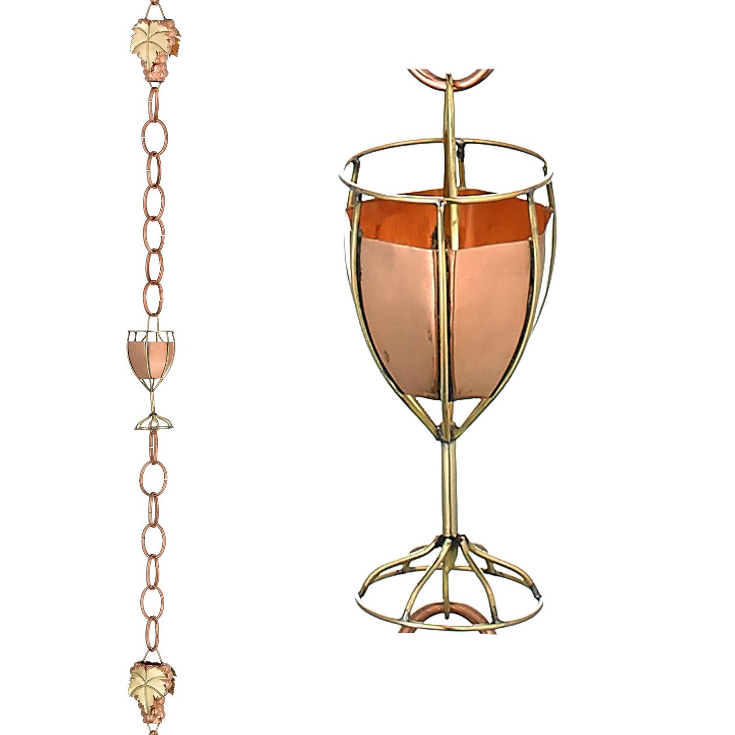 Wine Glasses 8 1/2 Ft Rain Chain By Good Directions - Pure Copper