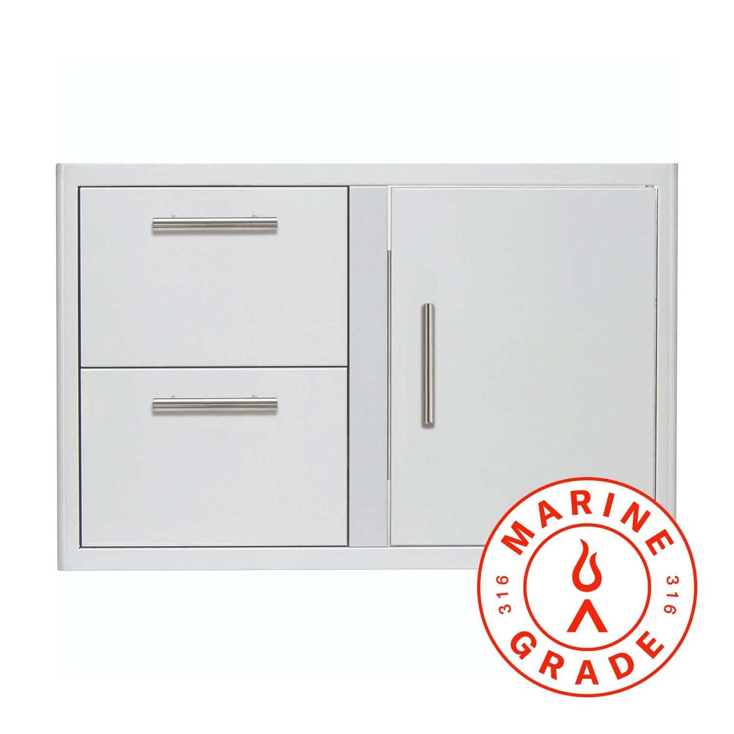 Blaze Marine Grade Stainless Steel 32-in Access Door & Double Drawer Combo w/ LED Lighting - BLZ-DDC-R-LTSC-MG