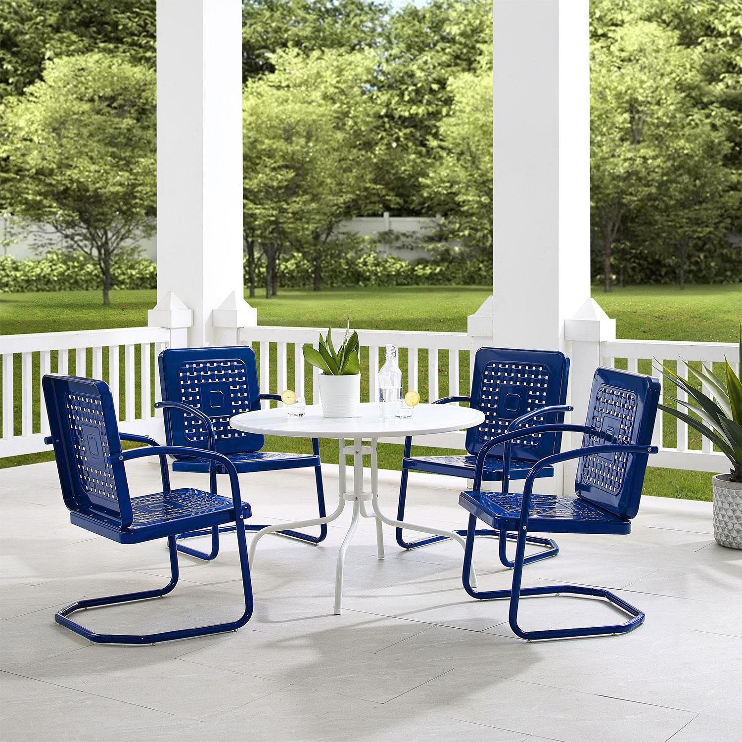 Ultimate Patio Westcove 5Pc Round Retro Outdoor Dining Set in Navy Blue