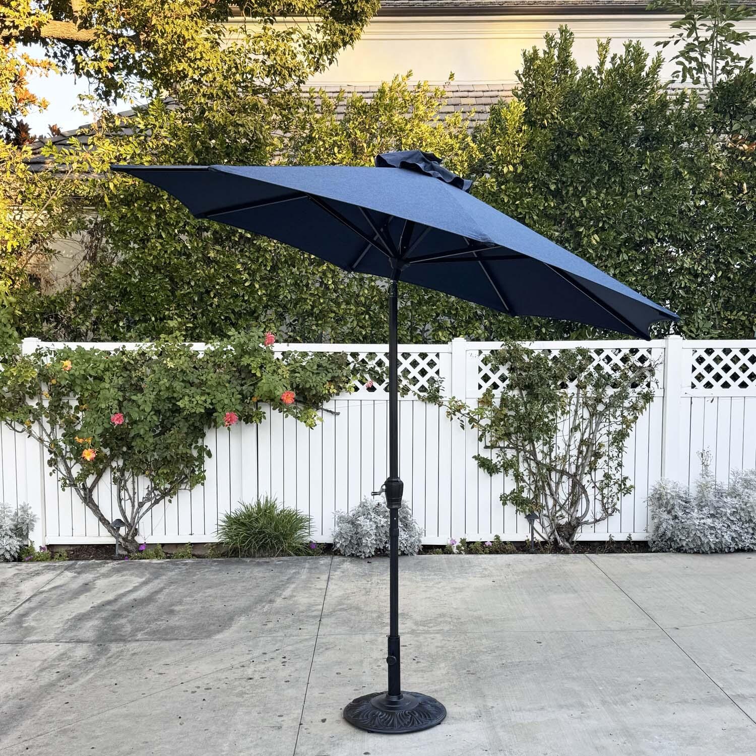 Darlee 9 Ft. Aluminum Auto Tilt Patio Market Umbrella - Navy - Tilted - Lifestyle thumbnail