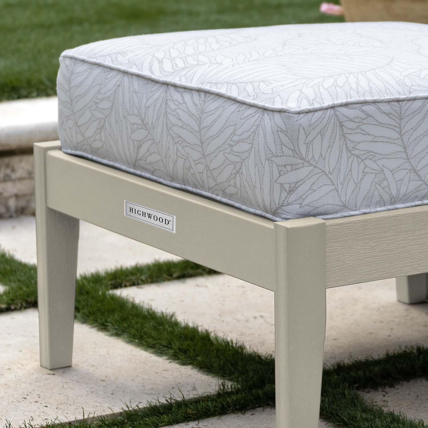 Blushing Bay Recycled Plastic Ottoman in Canvas Seasalt/Whitewash by Lakeview Outdoor Designs - Close Up - Lifestyle thumbnail