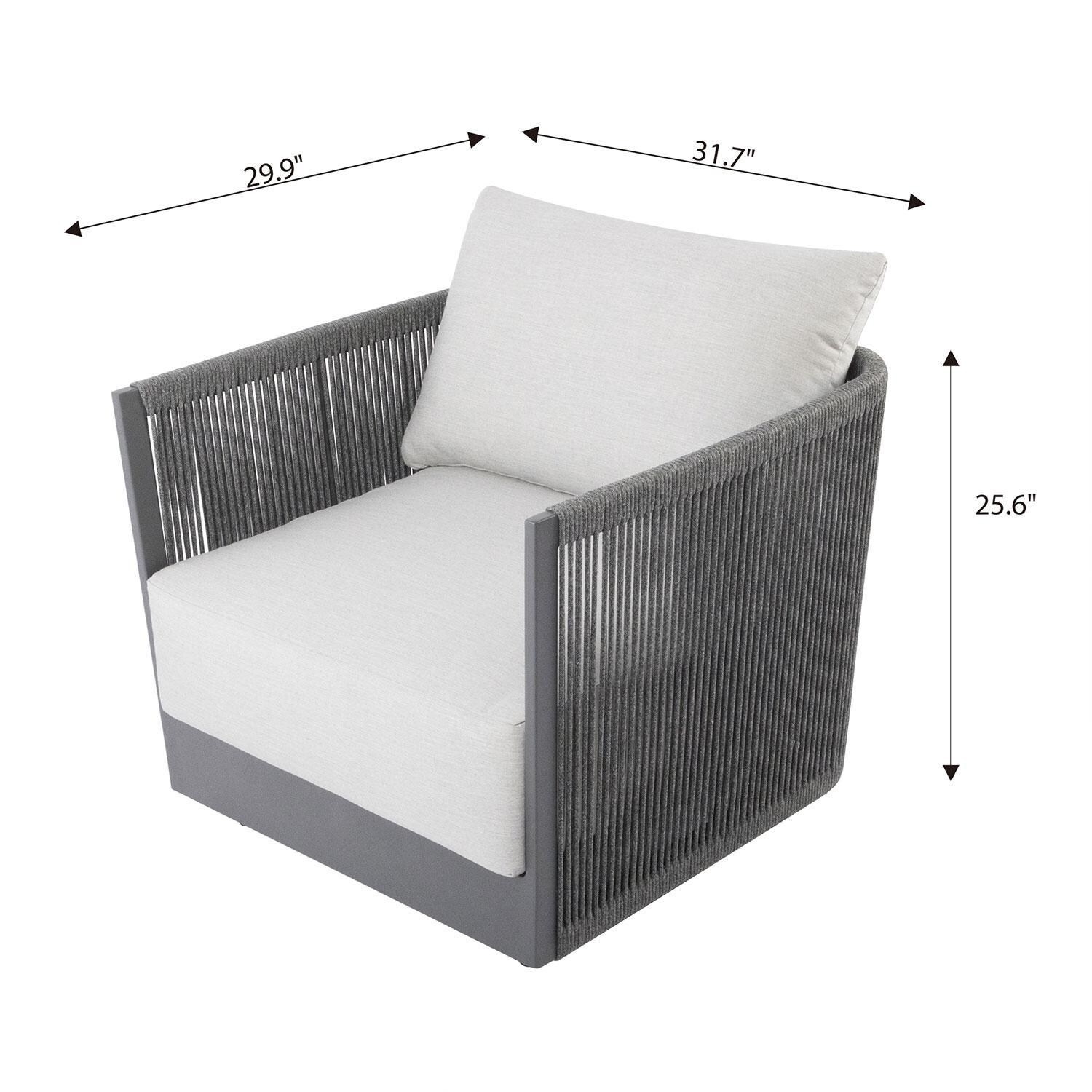 Elementi OS-2503S Capri Outdoor Aluminum Club Chair w/ Sunbrella Cushions - Dimensional thumbnail