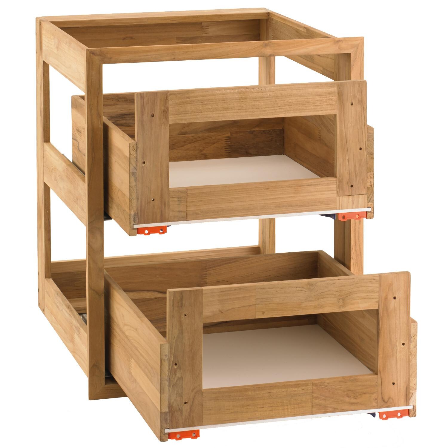 Pacific Teak CH-DR2V-18 | 18-Inch Teak Wood Double Access Drawer Frame Only - Open thumbnail