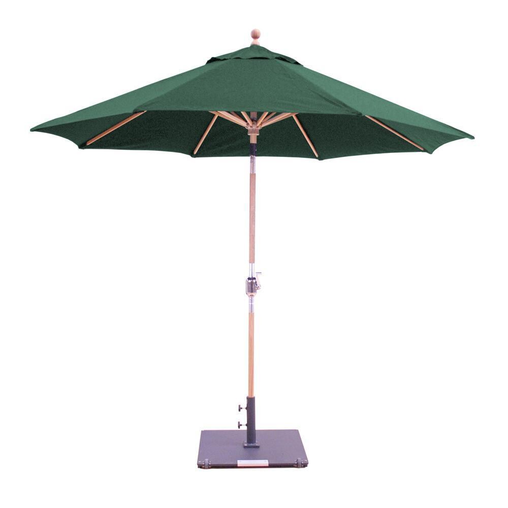Galtech 9 Ft. Octagonal Teak Patio Market Umbrella W/ Crank Lift And Rotational Tilt - Sunbrella Canvas Forest Green Canopy