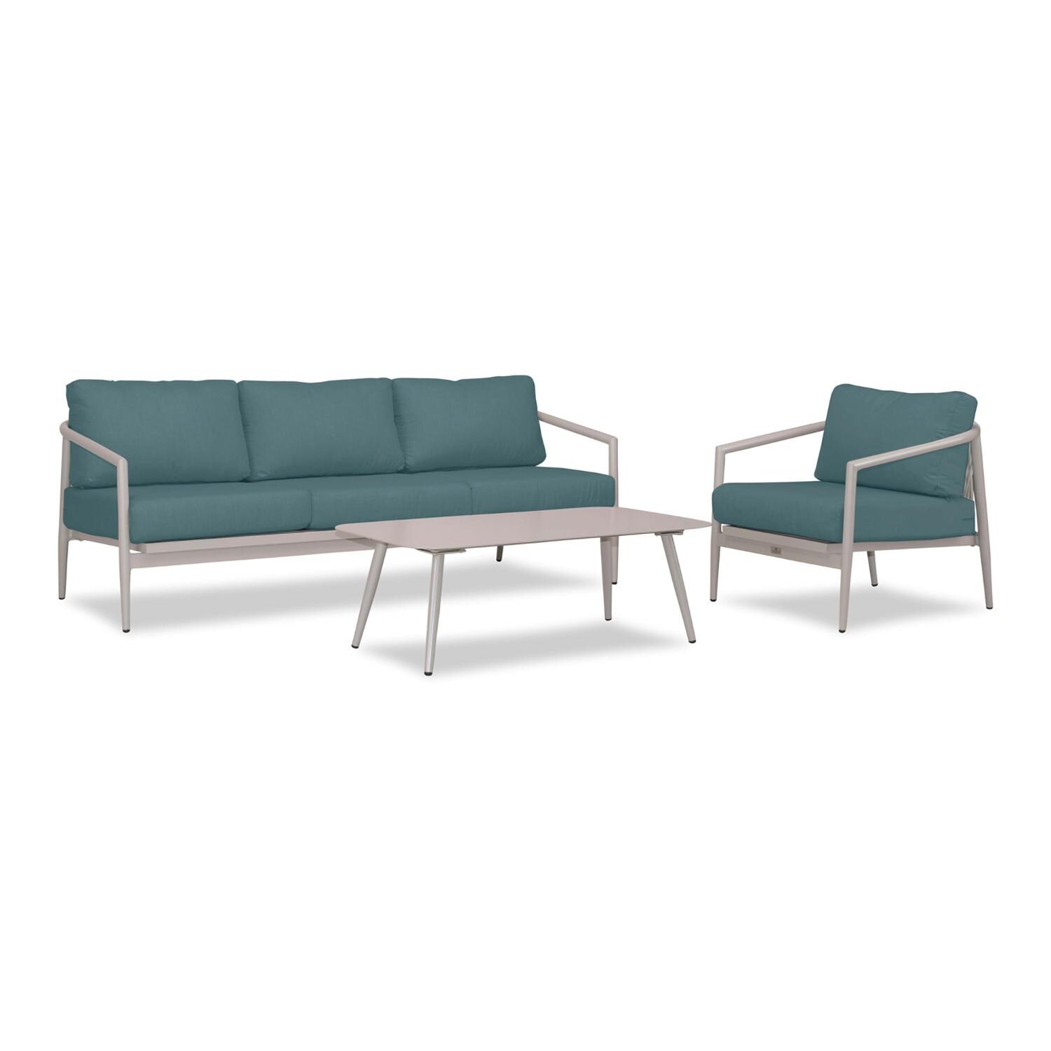 Lakeview Midnight Cove 3 Pc Aluminum Sofa Seating Set in Urban Stone/Carrera/Cast Lagoon - Angled - White Background thumbnail