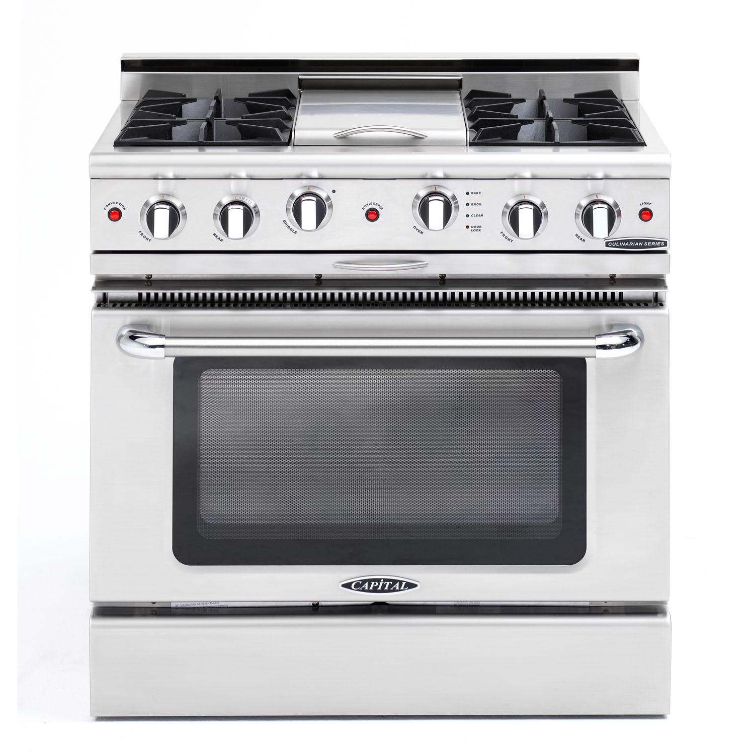 Capital Culinarian 36-Inch 4-Burner Propane Gas Range With Thermo Griddle - Griddle Lid On thumbnail