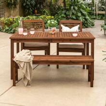 Midland 4 Piece Dark Brown Acacia Patio Dining Set W/ 60 X 34 Inch Rectangular Table & Natural Cushions By Walker Edison image