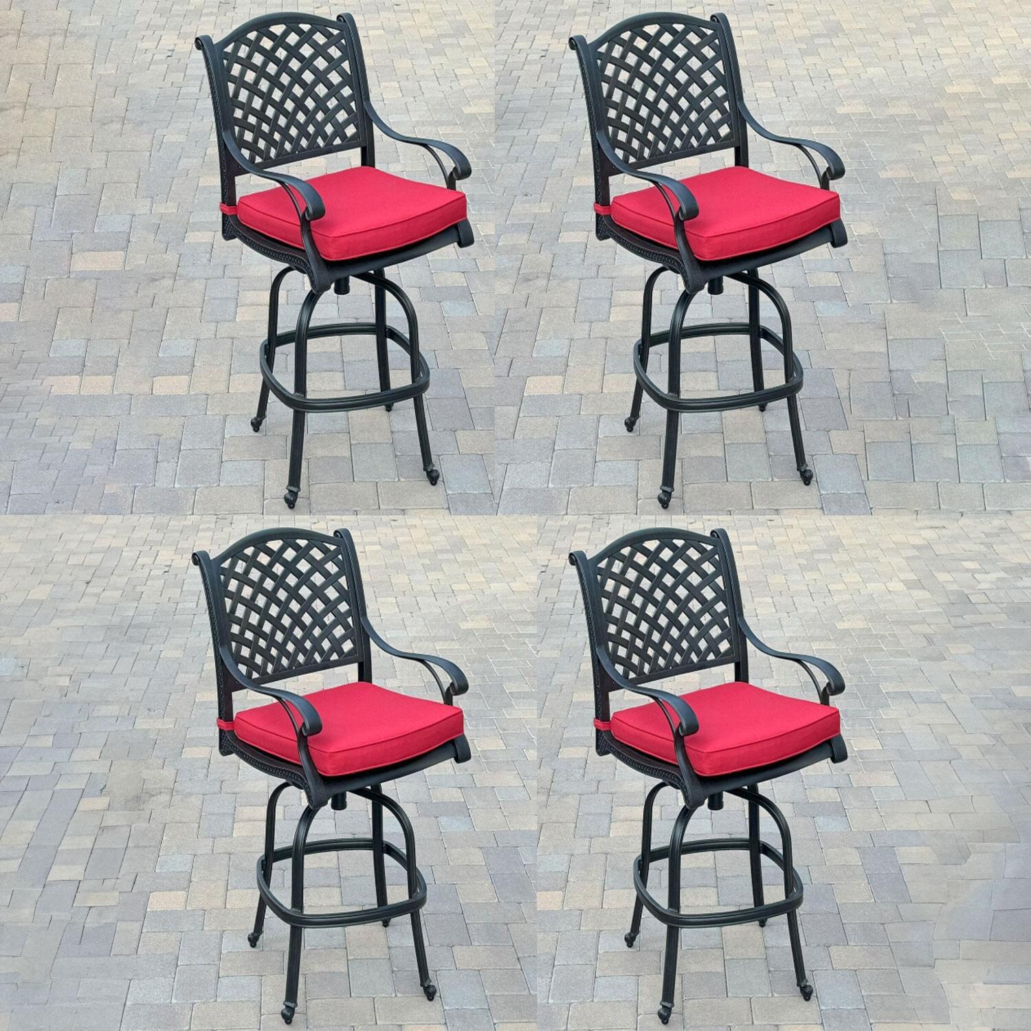 Nassau Cast Aluminum 4 Pc Set Swivel Bar Stool Set in Antique Bronze/Red by Darlee - Collage - Lifestyle thumbnail