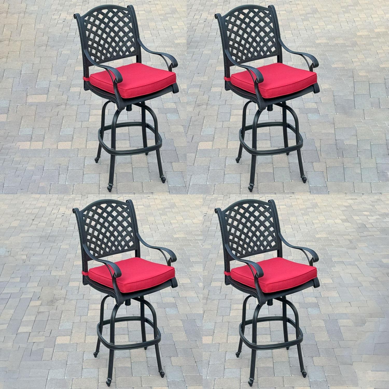 Nassau Cast Aluminum 4 Pc Set Swivel Bar Stool Set in Antique Bronze/Red by Darlee - Collage - Lifestyle thumbnail