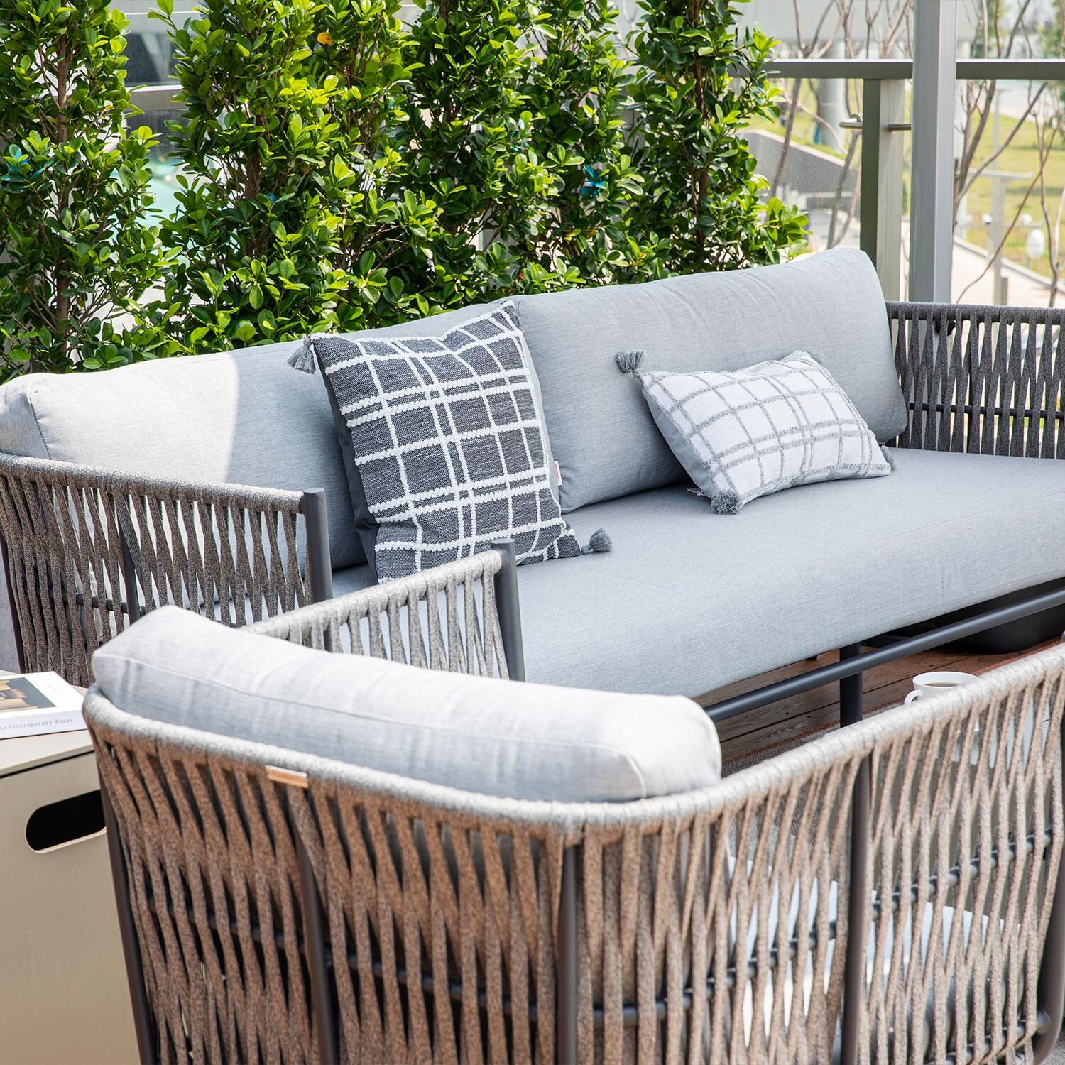 Elementi Milano Outdoor Aluminum 3 Person Sofa w/ Sunbrella Cushions