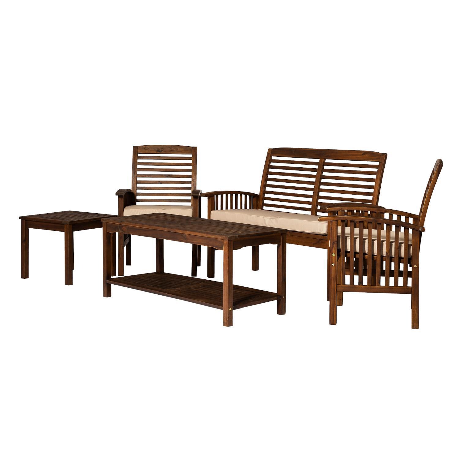 Ultimate Patio 5 Piece Acacia Patio Conversation Set W/ 48 X 24 Inch Rectangular Table - Dark Brown - Angled Left thumbnail