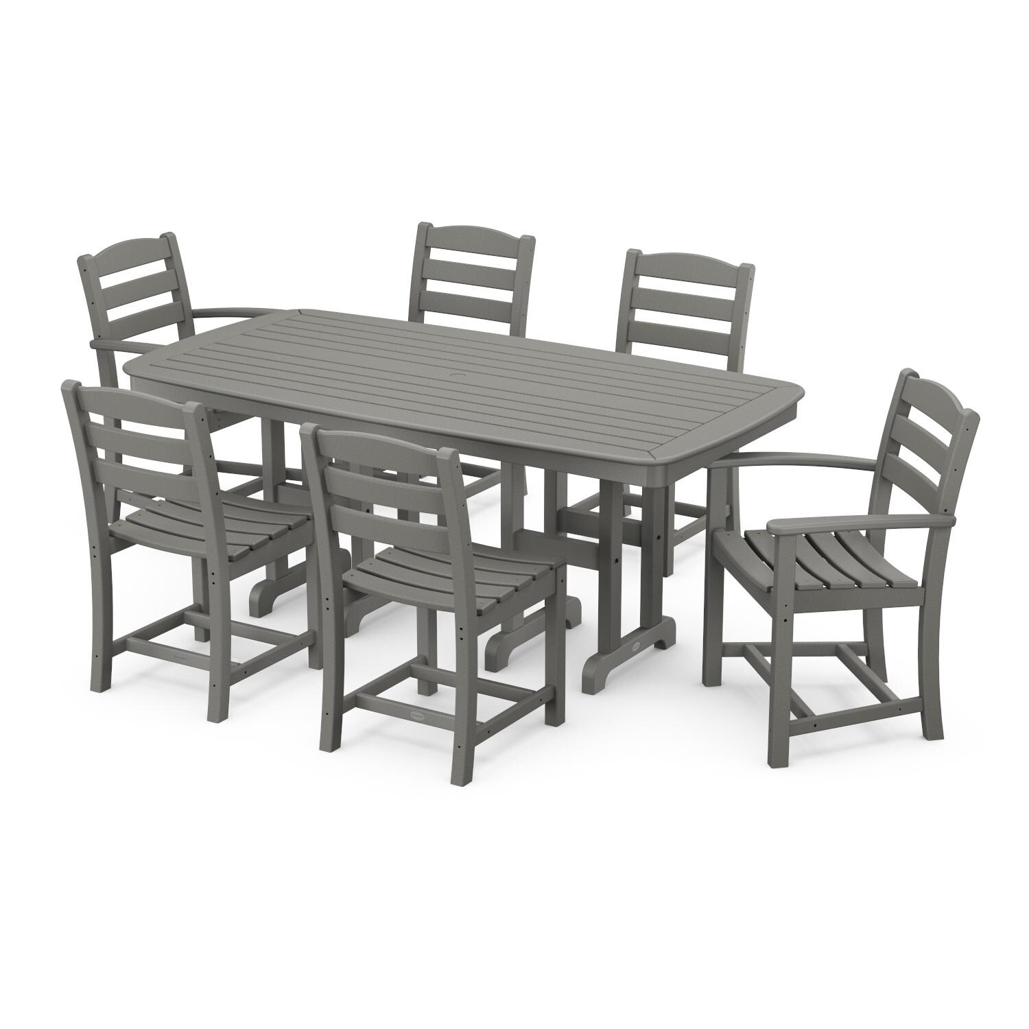 POLYWOOD La Casa Cafe Slate Grey 7 Piece Rectangular Arm Chair Dining Set thumbnail