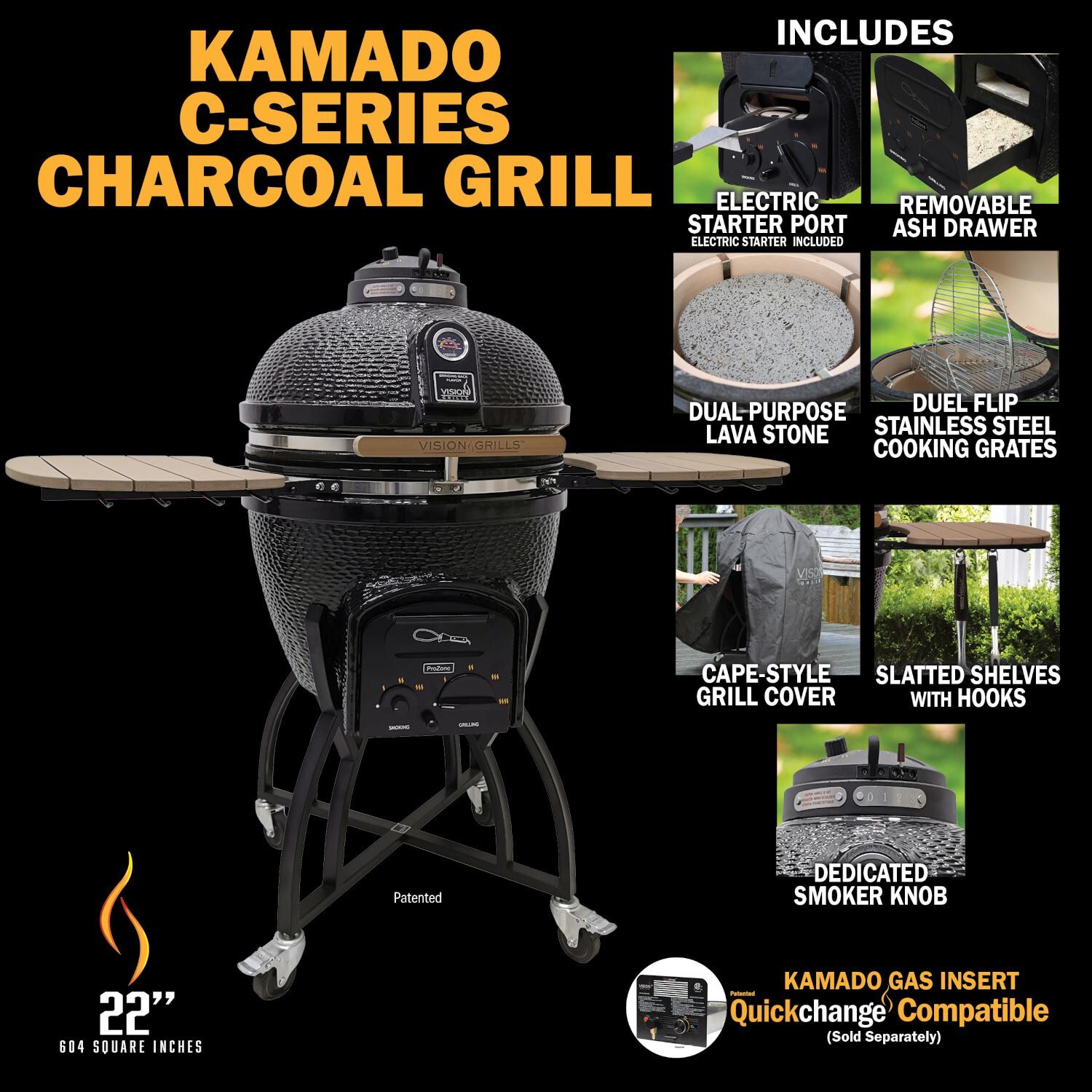 Vision C-4C1F1-H Professional C-Series Ceramic Kamado Grill - Black - Details thumbnail