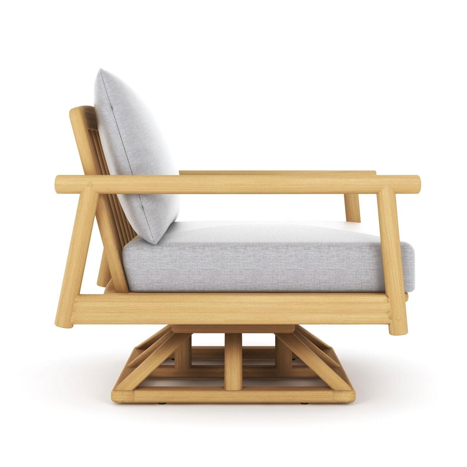 Seville Teak Swivel Club Chair W/ Granite Cushions by Royal Teak Collection - Side View - White Background thumbnail