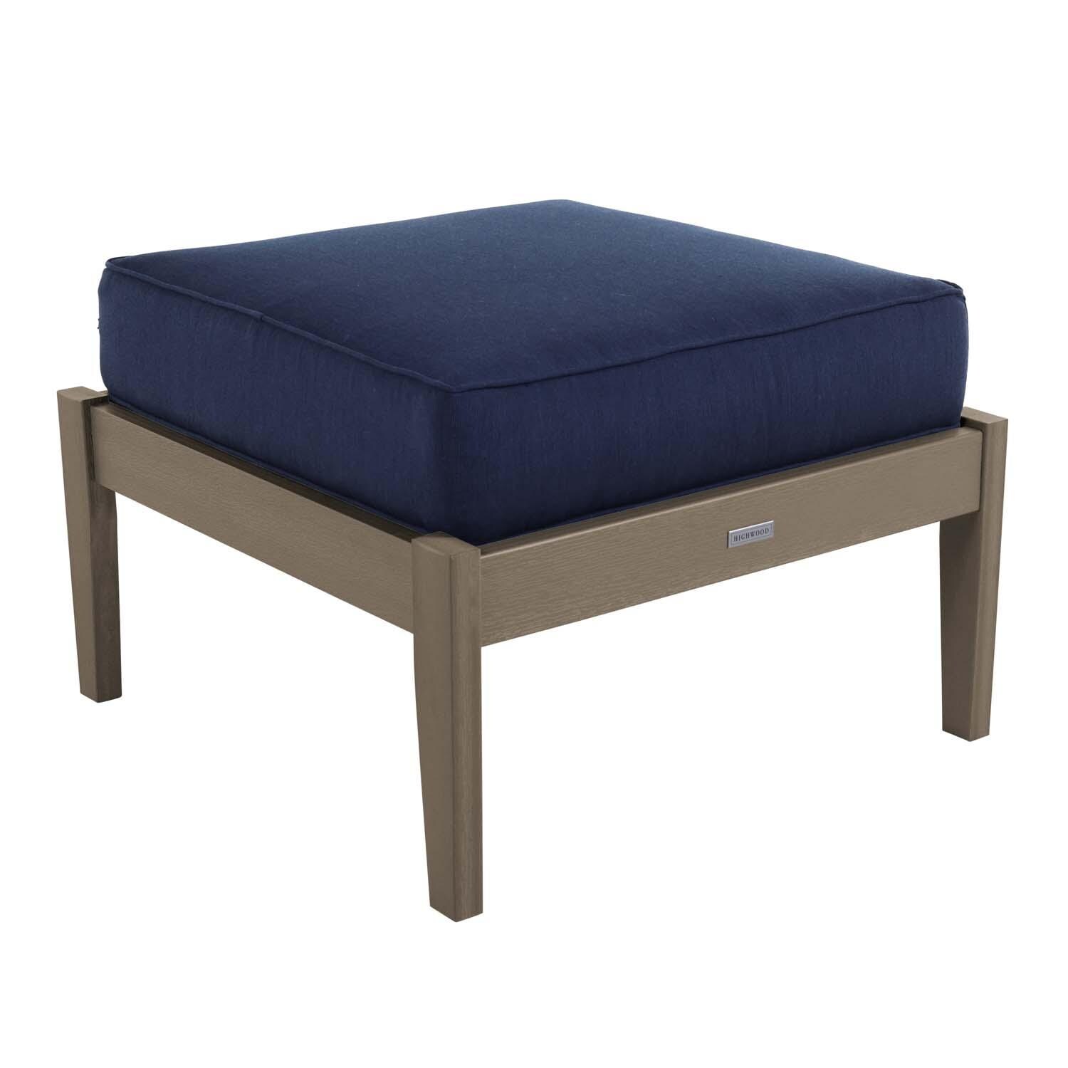 Blushing Bay Recycled Plastic Ottoman in Spectrum Indigo/Woodland Brown by Lakeview Outdoor Designs - Angled View - White Background thumbnail