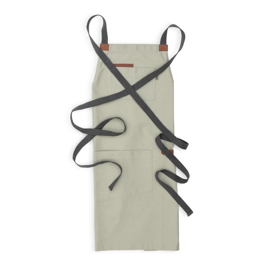 Barebones Living CKW-478 Chef Grilling Apron - Stone Folded with Straps - White Background thumbnail