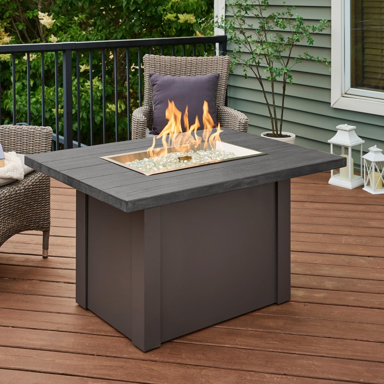 Havenwood 44 Inch Rectangular Powder Coated Steel Propane Fire Pit Table in Gray by The Outdoor GreatRoom Company