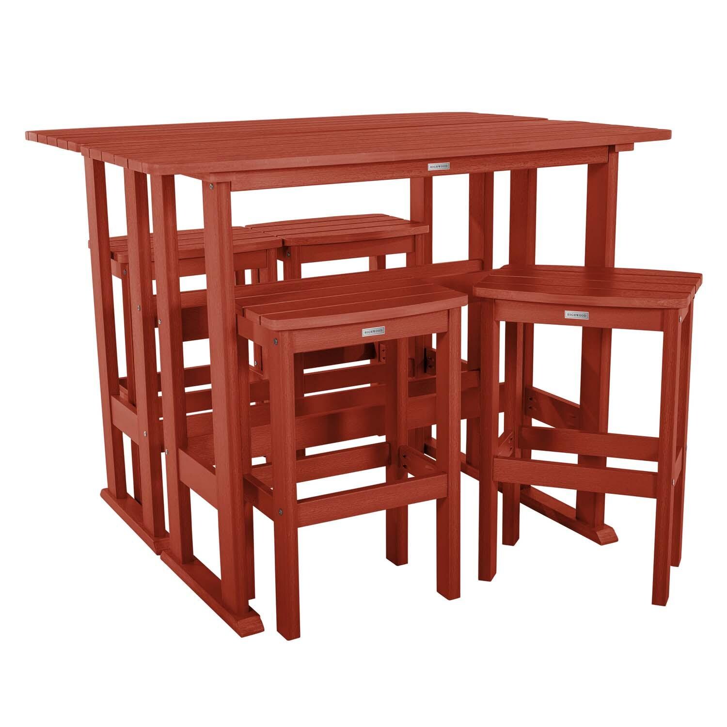 Hart Lane 6 Pc Recycled Plastic Bar Height Dining Set in Rustic Red By Lakeview Outdoor Designs - Alternate Configuration - White Background thumbnail