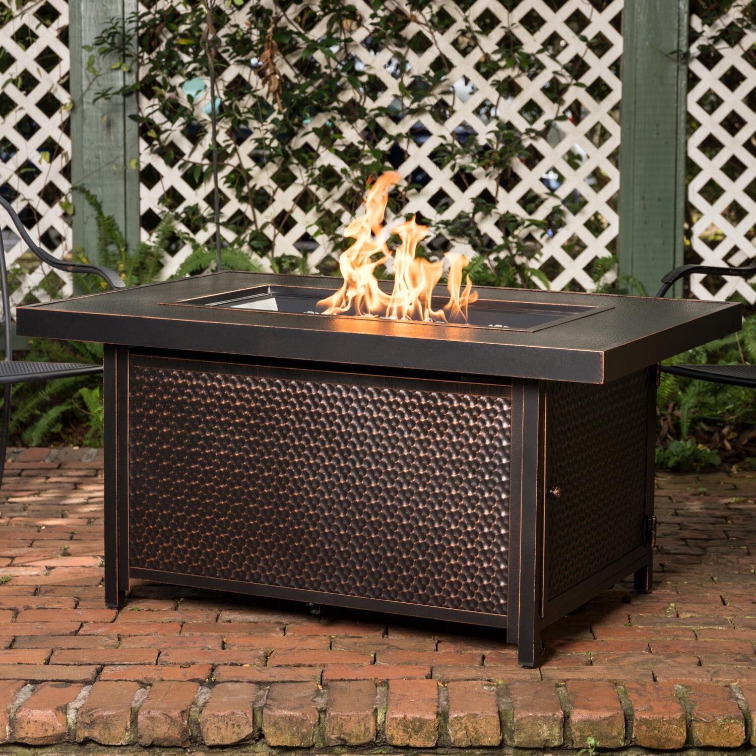 La Flore 48 Inch Rectangular Aluminum Natural Gas Fire Pit Table in Antique Bronze by Ultimate Patio