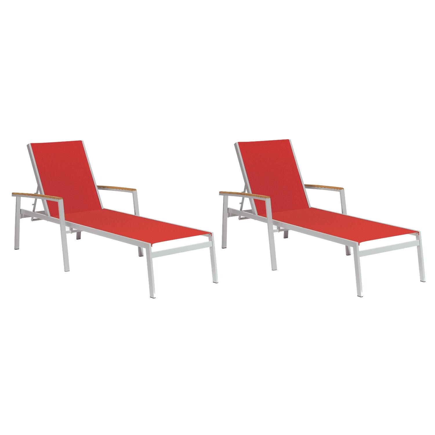 Travira 2 Pc Aluminum Patio Chaise Lounge Set w/ Tekwood Natural Arm Caps By Oxford Garden - Red Sling