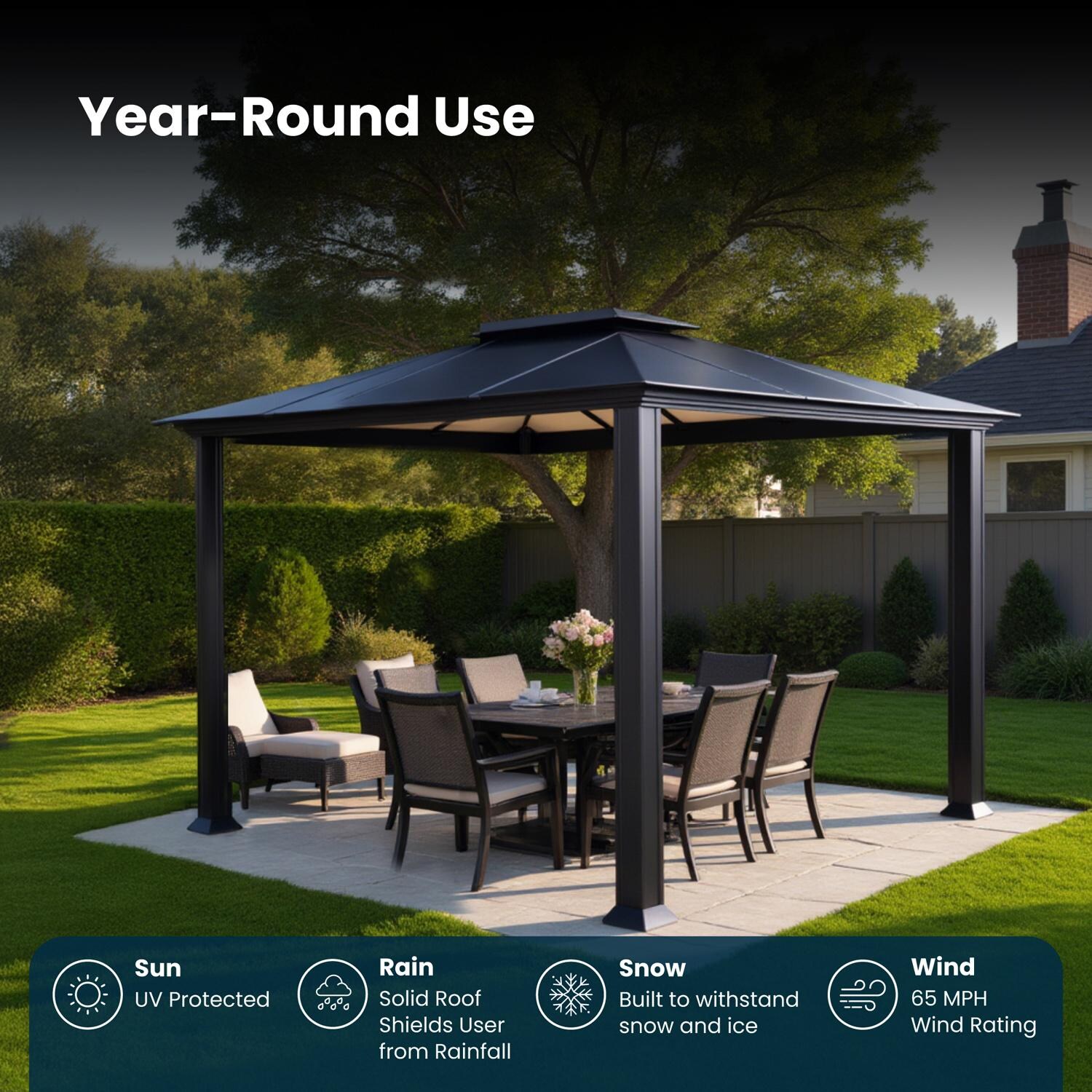 Paragon Outdoor GZH3-1212BKA Santa Monica 12' x 12' Aluminum Hard Top Gazebo - Year-Round Use - Detail thumbnail