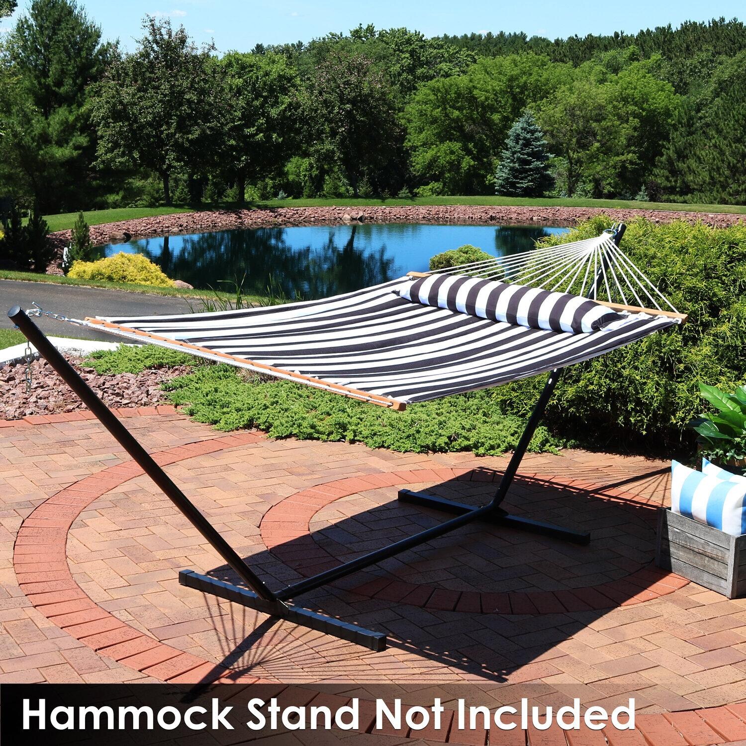 Ultimate Patio Quilted Double Hammock w/ Pillow - Black and White Stripe - Patio Setting - Lifestyle thumbnail