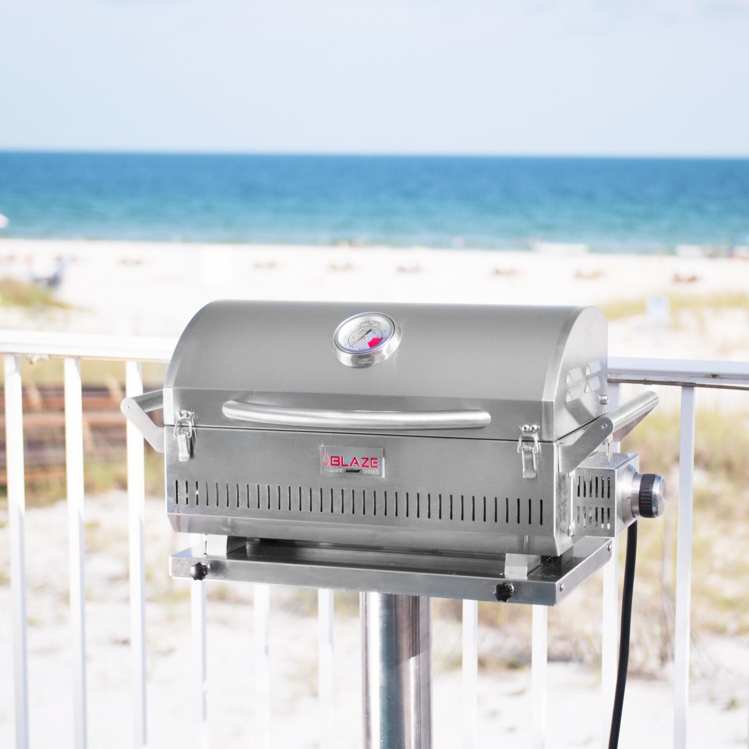 Blaze Professional LUX BLZ-1PRO-PRTMG-LP Marine Grade Portable Propane Gas Grill On Pedestal - Grilling On The Beach thumbnail