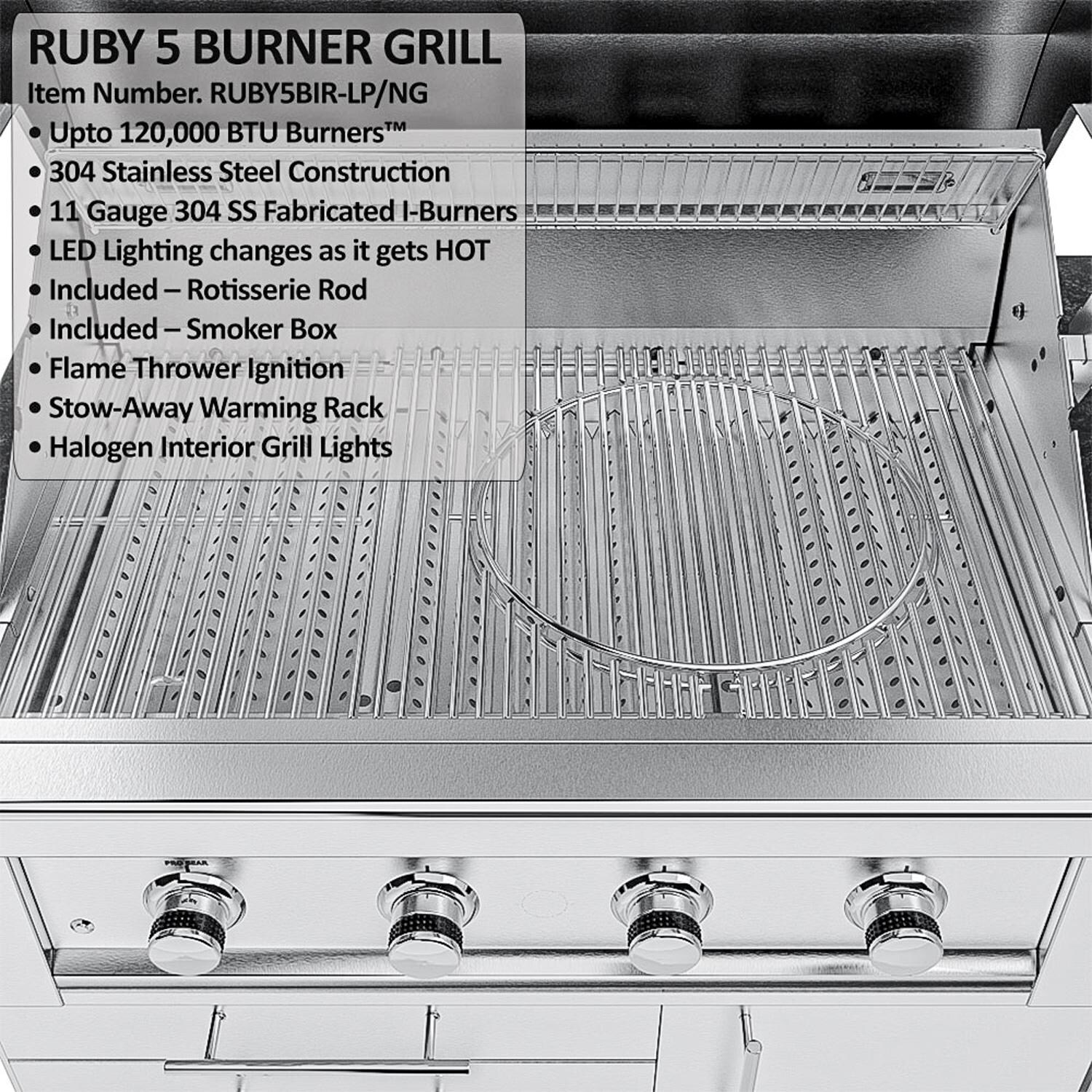 Sunstone Grills SCPHOUSTON9.8-NG Houston 9 1/2 Ft Outdoor Kitchen Island w/ Natural Gas Grill & Side Burner, Sink, Refrigerator, Door & Drawer - Grates - Detail thumbnail