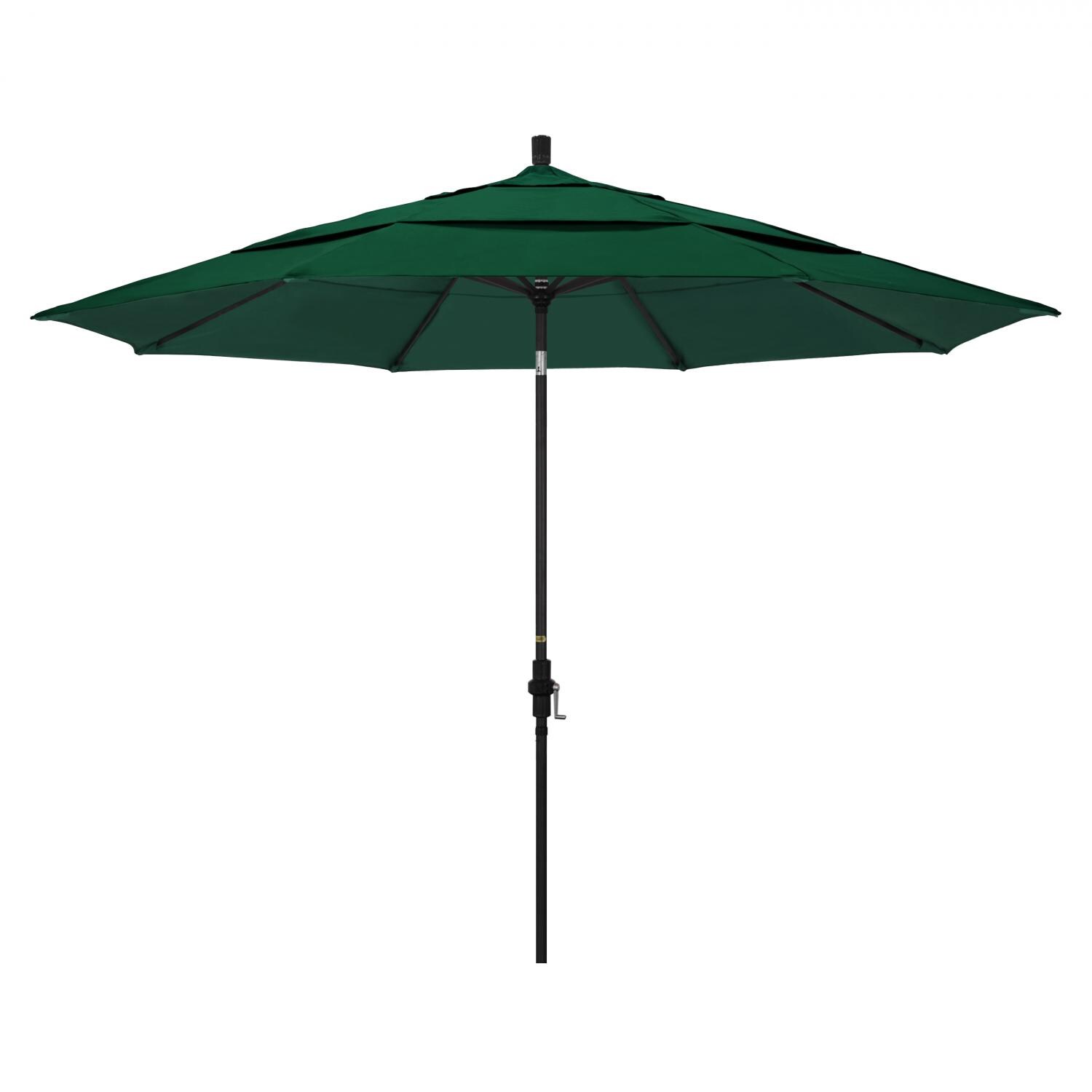 California Umbrella 11 Ft Octagonal Aluminum Collar Tilt Patio Umbrella W/ Crank Lift & Aluminum Ribs - Stone Black Frame / Sunbrella Canvas Forest Green Canopy thumbnail