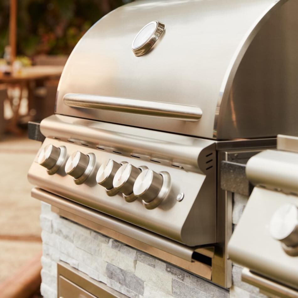 Blaze BLZ-4LTE3MG-LP Premium LTE + Marine Grade 32-Inch 4-Burner Propane Grill With Rear Infrared Burner & Lift-Assist Hood - Angled View - Lifestyle thumbnail