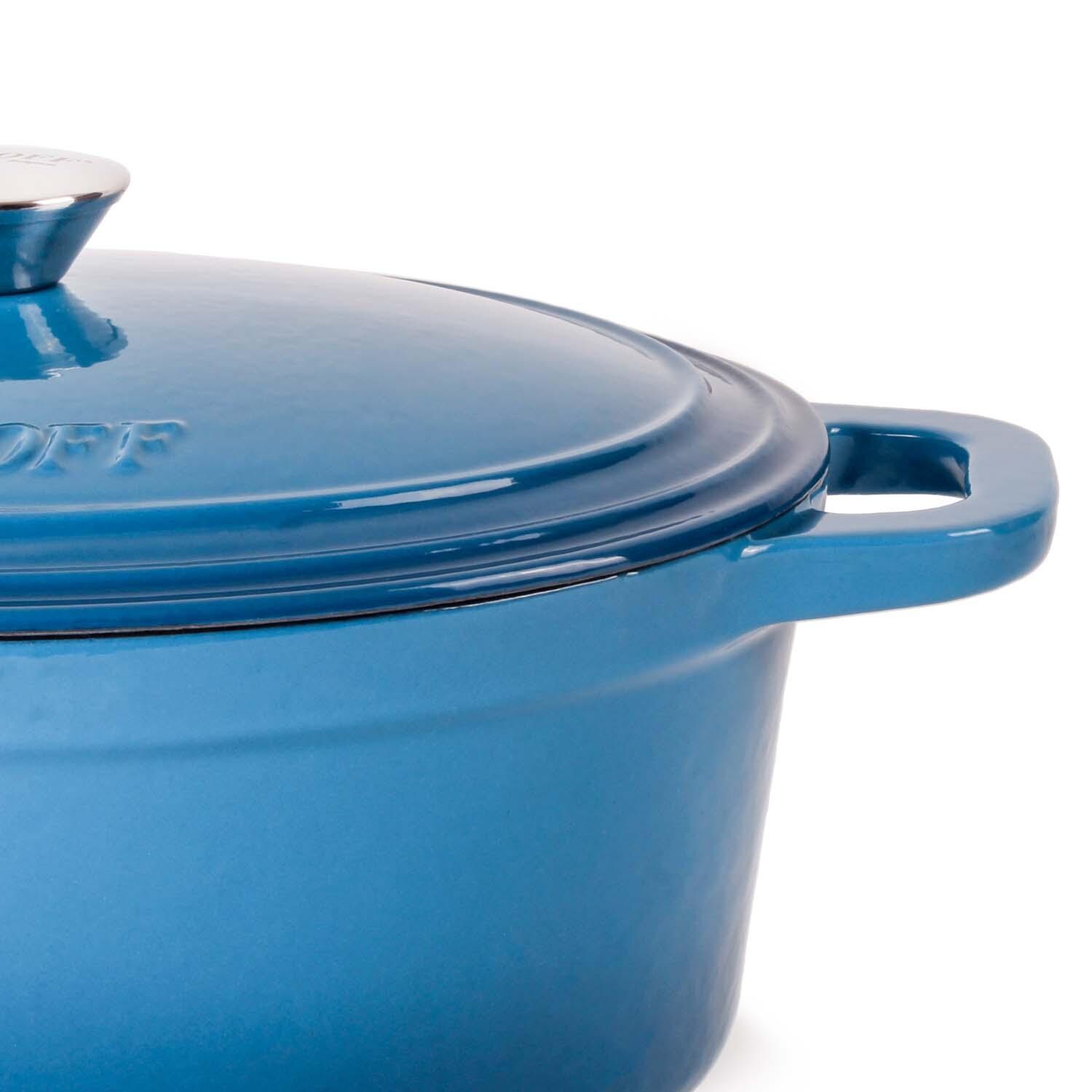 BergHOFF 13-in Neo Cast Iron 8 Qt. Oval Dutch Oven w/ Lid - Blue - Handle - Detail