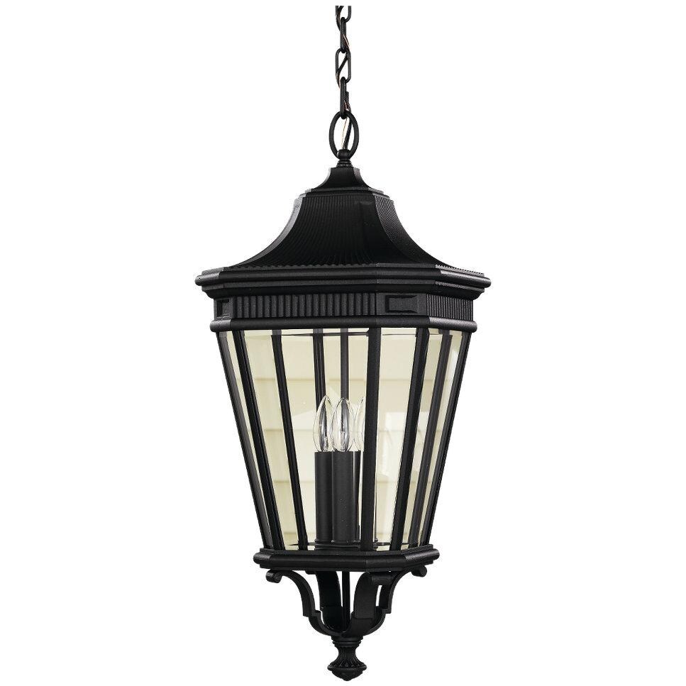 Feiss Cotswold Lane Three Light 26-Inch Outdoor Hanging Lantern - Black - OL5412BK