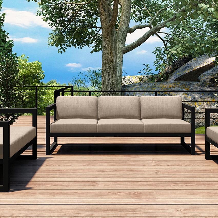 Misty Cove 3 Pc Aluminum Seating Set w/ Sofa & Loveseat in Slate/Canvas Flax by Lakeview Outdoor Designs