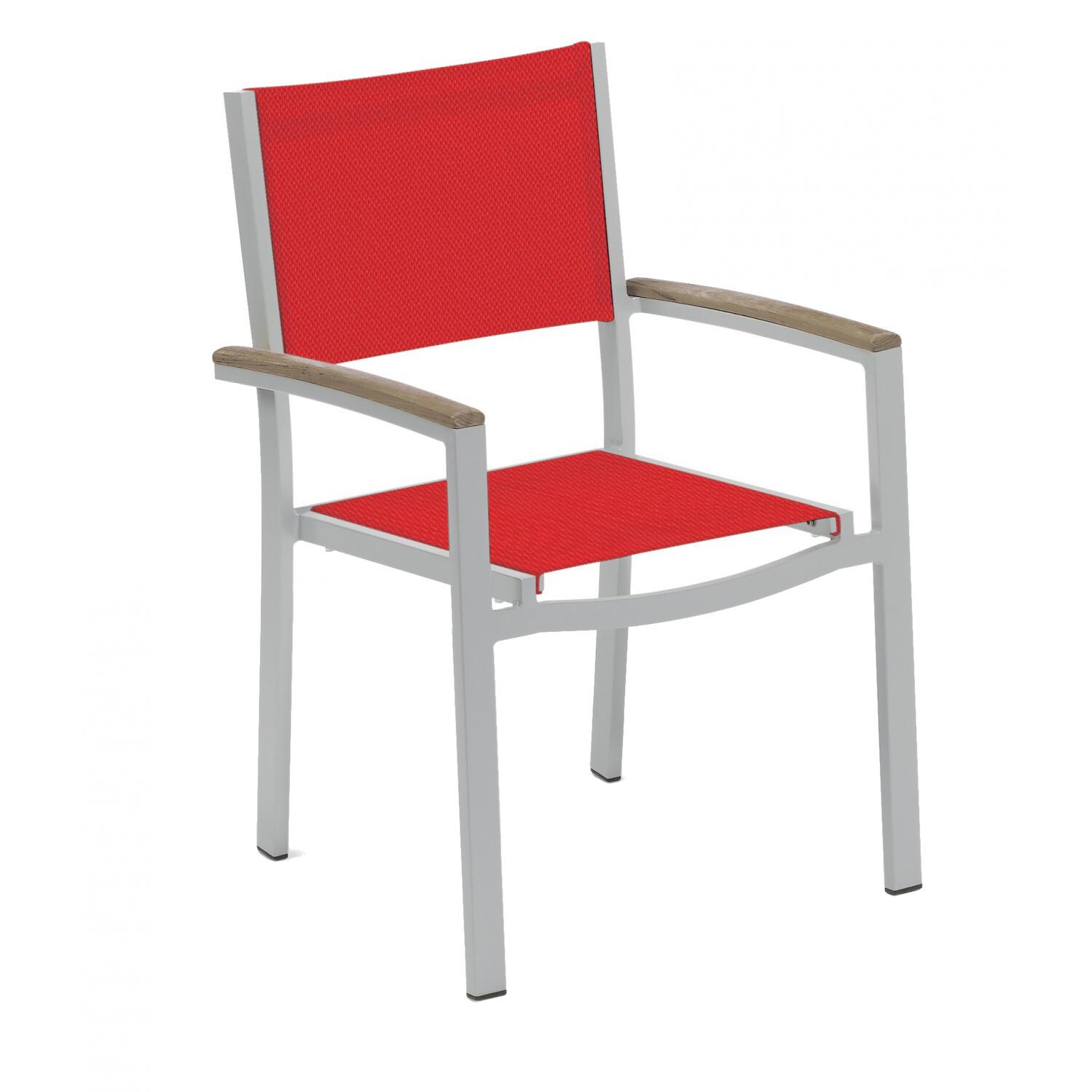 Travira Aluminum Patio Dining Arm Chair W/ Tekwood Vintage Arm Caps By Oxford Garden - Red Sling thumbnail