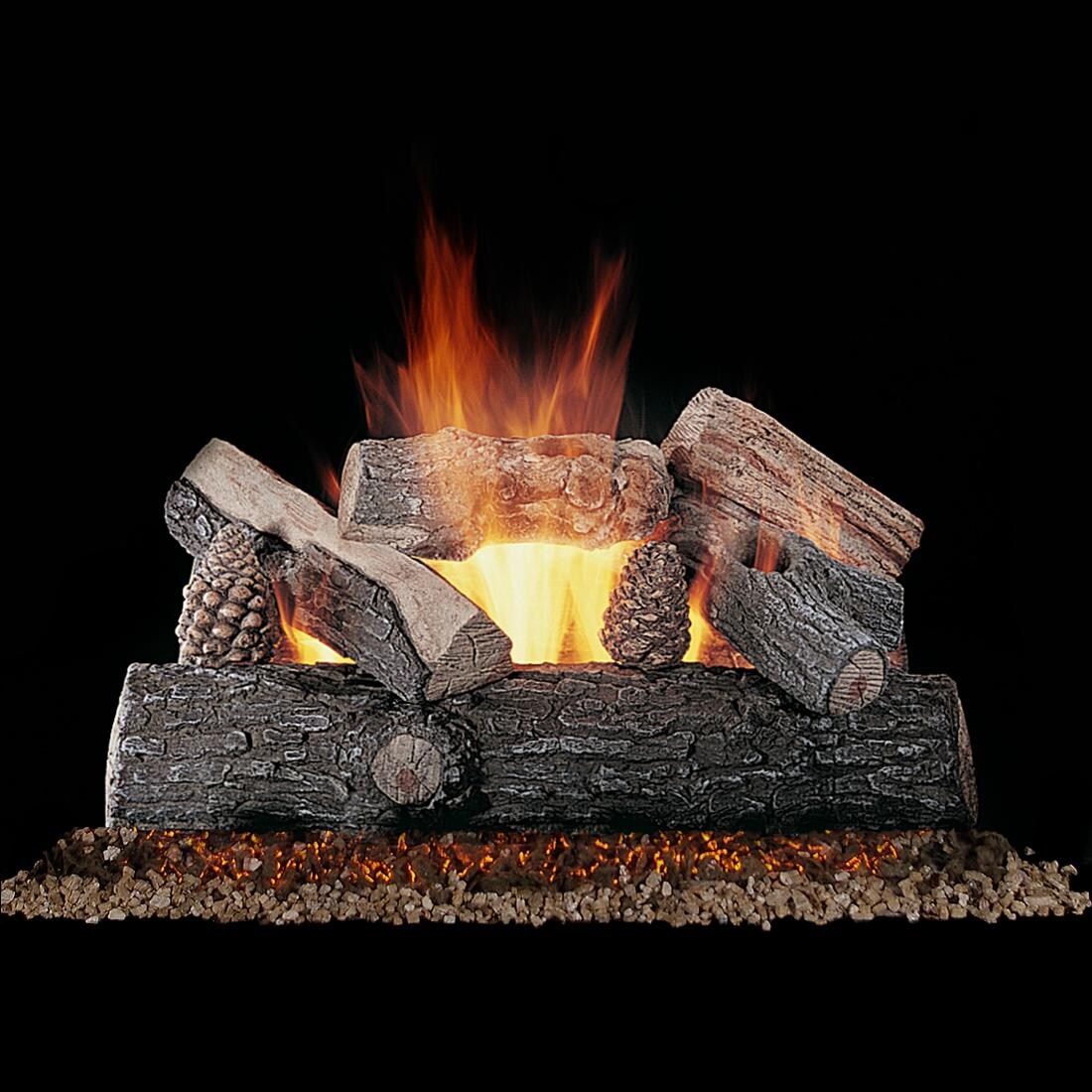 Rasmussen 30-Inch Lone Star Gas Log Set With Vented Natural Gas Custom Embers Pan Burner - Variable Flame Remote