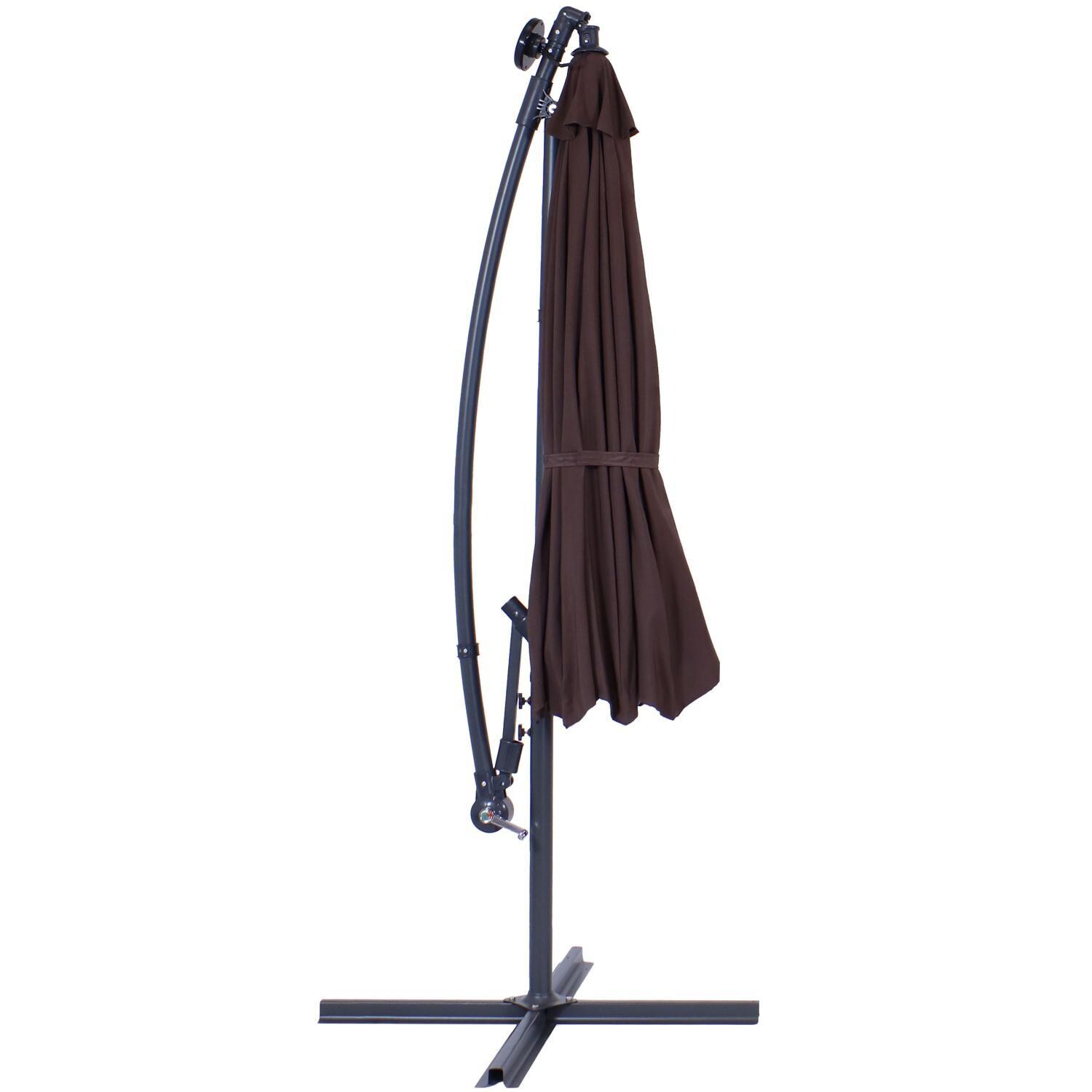 Ultimate Patio 10 Ft. Solar Lighted Octagonal Patio Cantilever Umbrella W/ Crank - Brown - Closed thumbnail