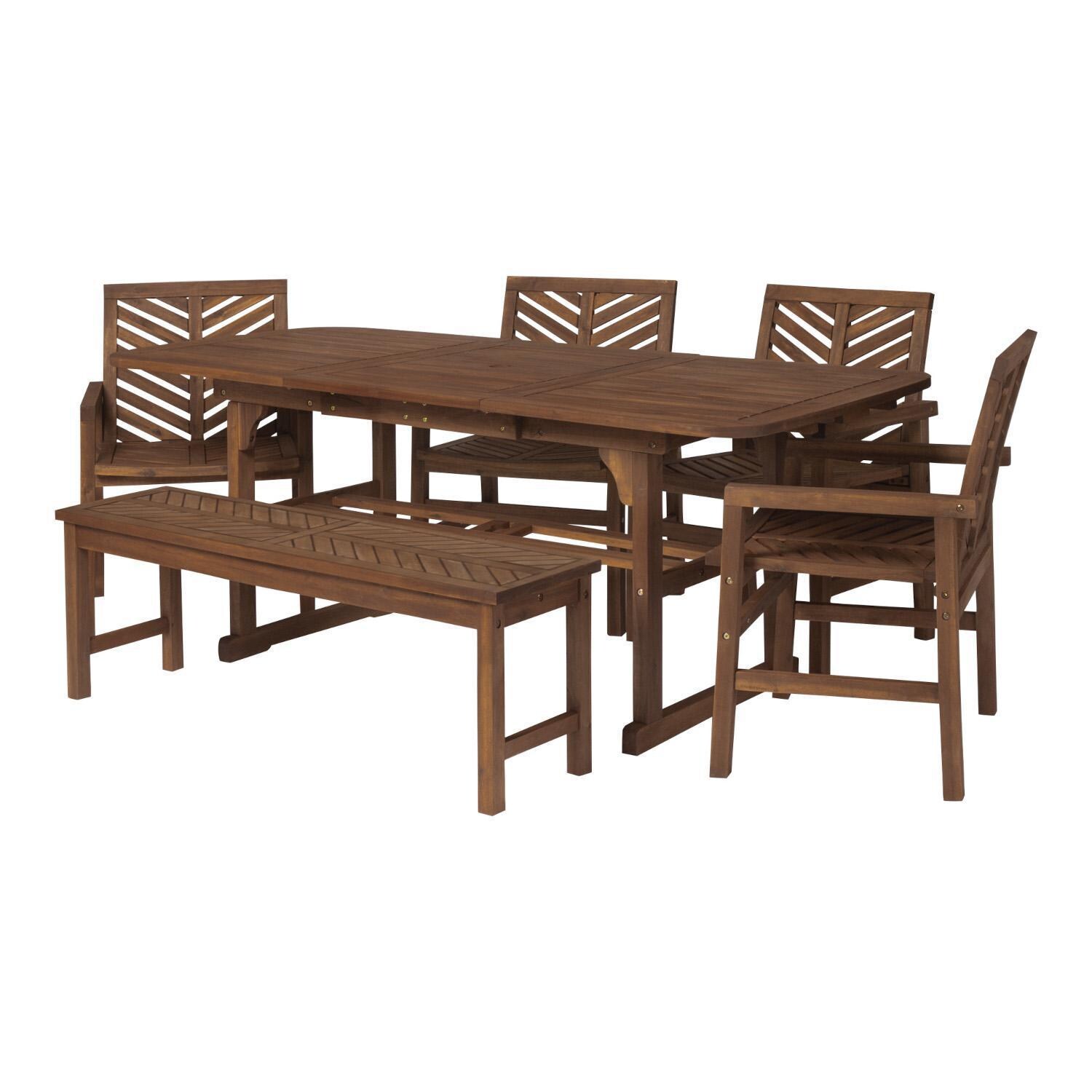 Ultimate Patio Wishlake 6 Piece Acacia Patio Dining Set W/ 55-79 X 35 Inch Extension Rectangular Table - Dark Brown - Angled Left thumbnail