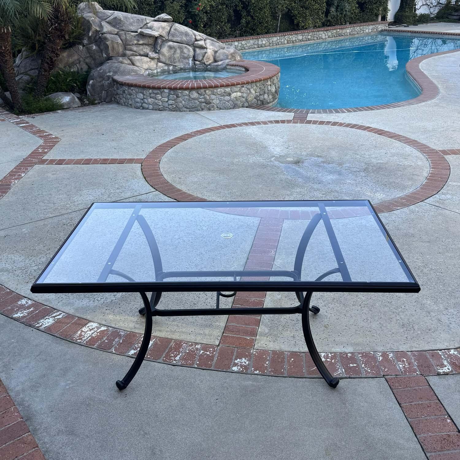 Santa Barbara 7 Pc Cast Aluminum Swivel / Rocker Dining Set in Antique Bronze/Sesame by Darlee - Table - Lifestyle thumbnail