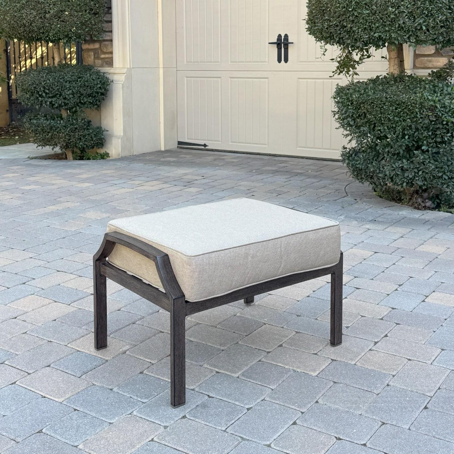 Atlantis 4 Pc Aluminum Seating Set w/ Sofa, 2 Swivel Rocker Club Chairs & 2 Ottomans in Walnut/Beige by Darlee - Ottoman - Lifestyle thumbnail