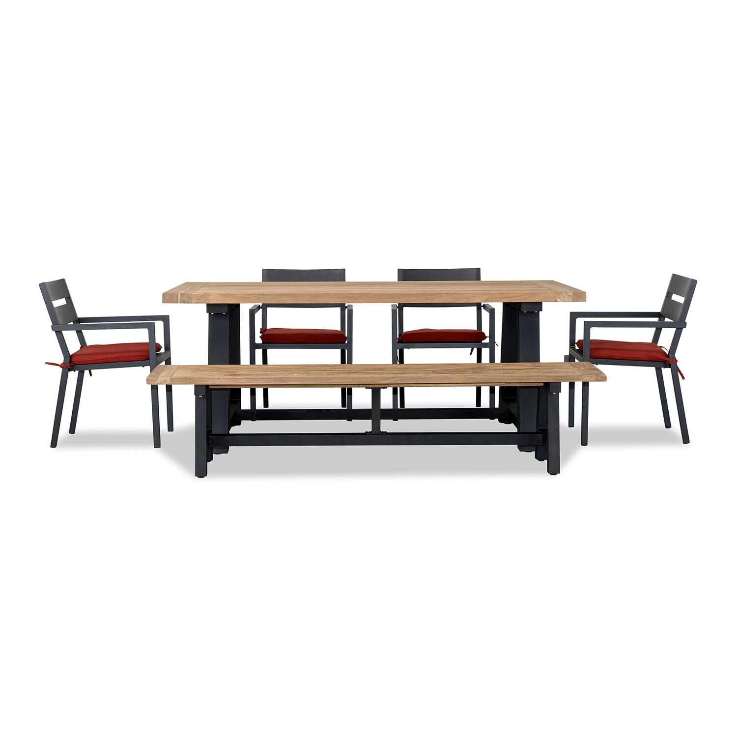 Calm Bay Mill 7 Pc Reclaimed Teak Dining Set w/ Bench in Black/Canvas Henna by Lakeview - White Background 3 thumbnail