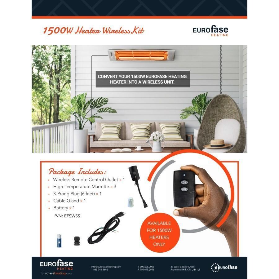 Eurofase EF15120B Plug-In Series 39-Inch 1500 Watt Single Element 120V Electric Infrared Patio Heater In Black - Remote thumbnail