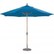 Galtech 11 Ft. Octagonal Teak Patio Market Umbrella W/ Crank Lift - Sunbrella Canvas Pacific Blue Canopy