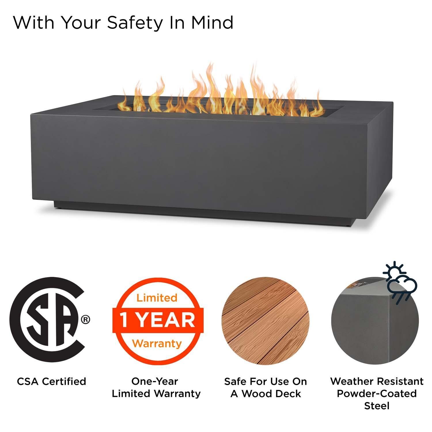 Elysian 50 Inch Rectangular Powder Coated Steel Natural Gas Fire Pit Table in Weathered Slate by Lakeview (Ships Natural Gas w/ Conversion Kit) - Safety - Detail thumbnail