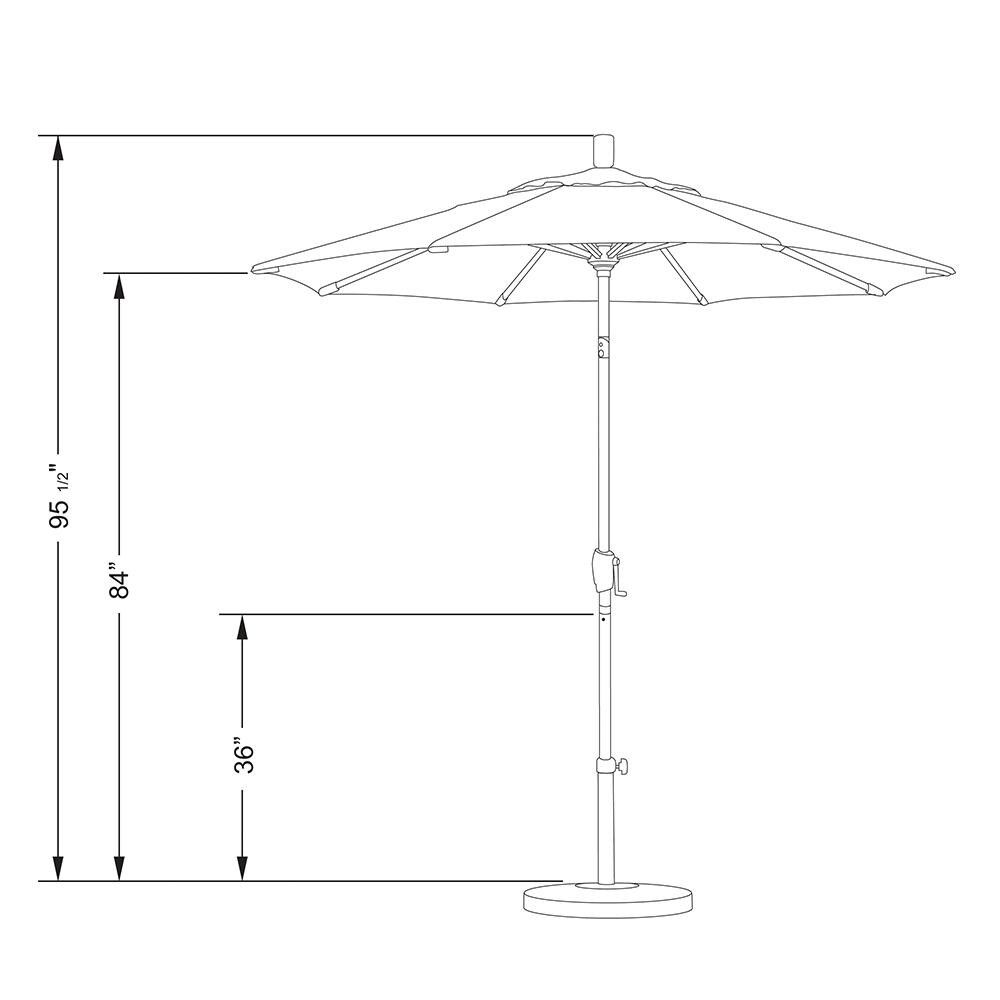California Umbrella Pacific Trail Series 7.5 Ft Octagonal Aluminum Push Button Tilt Patio Umbrella W/ Crank Lift - Line Drawing thumbnail