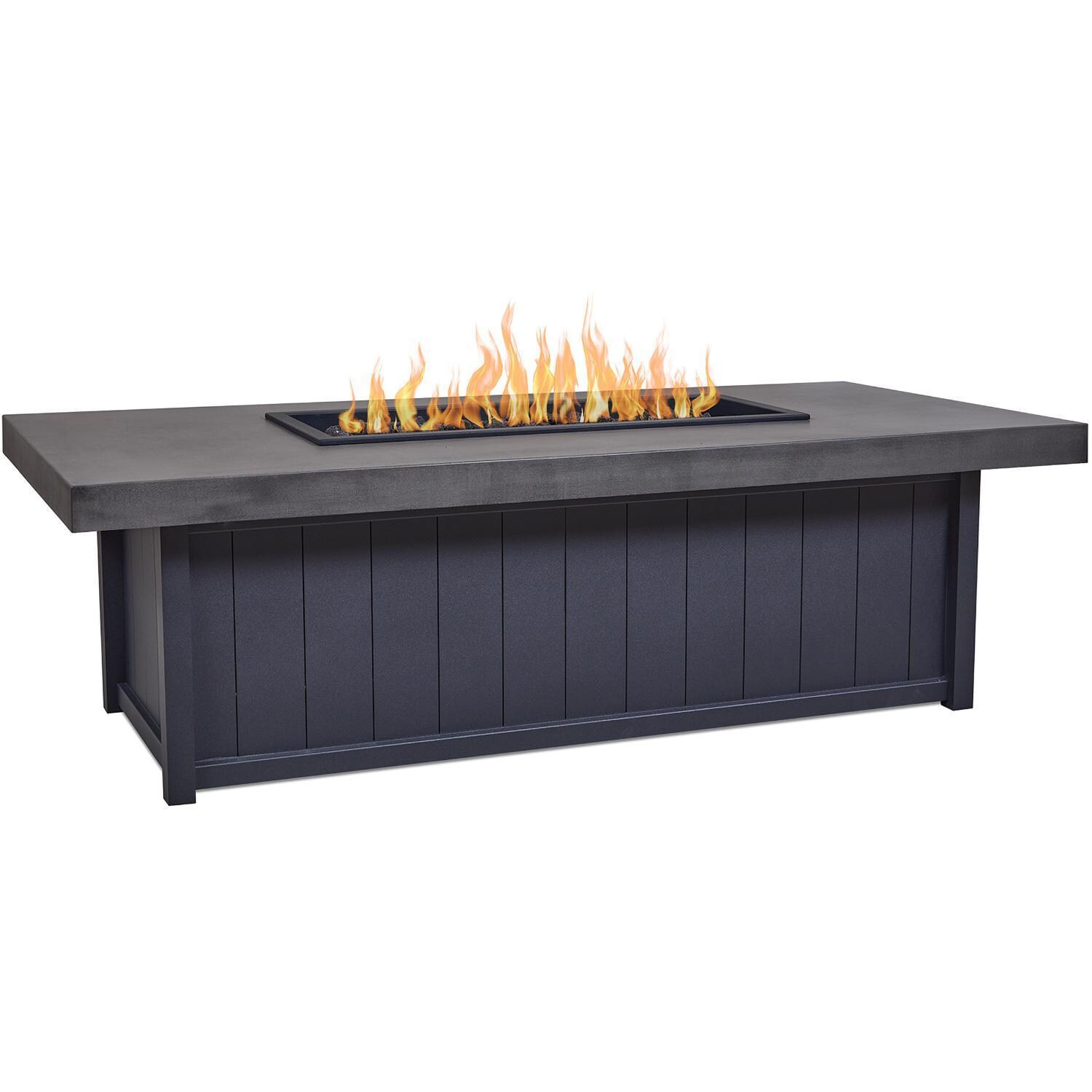 Grahamview 35267LP-CHRC/SMK 72 Inch Rectangular Aluminum Propane Fire Pit Table in Gray by BBQGuys Signature - Angled View - White Background thumbnail