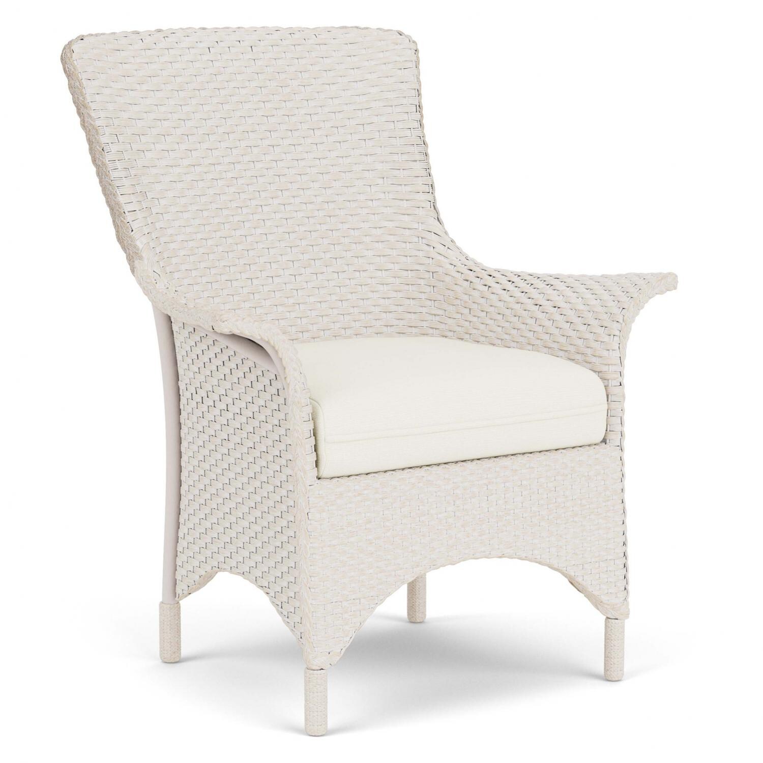 Lloyd Flanders Mandalay Dining Armchair In Antique White Finish With Sailcloth Salt Fabric - Angled thumbnail