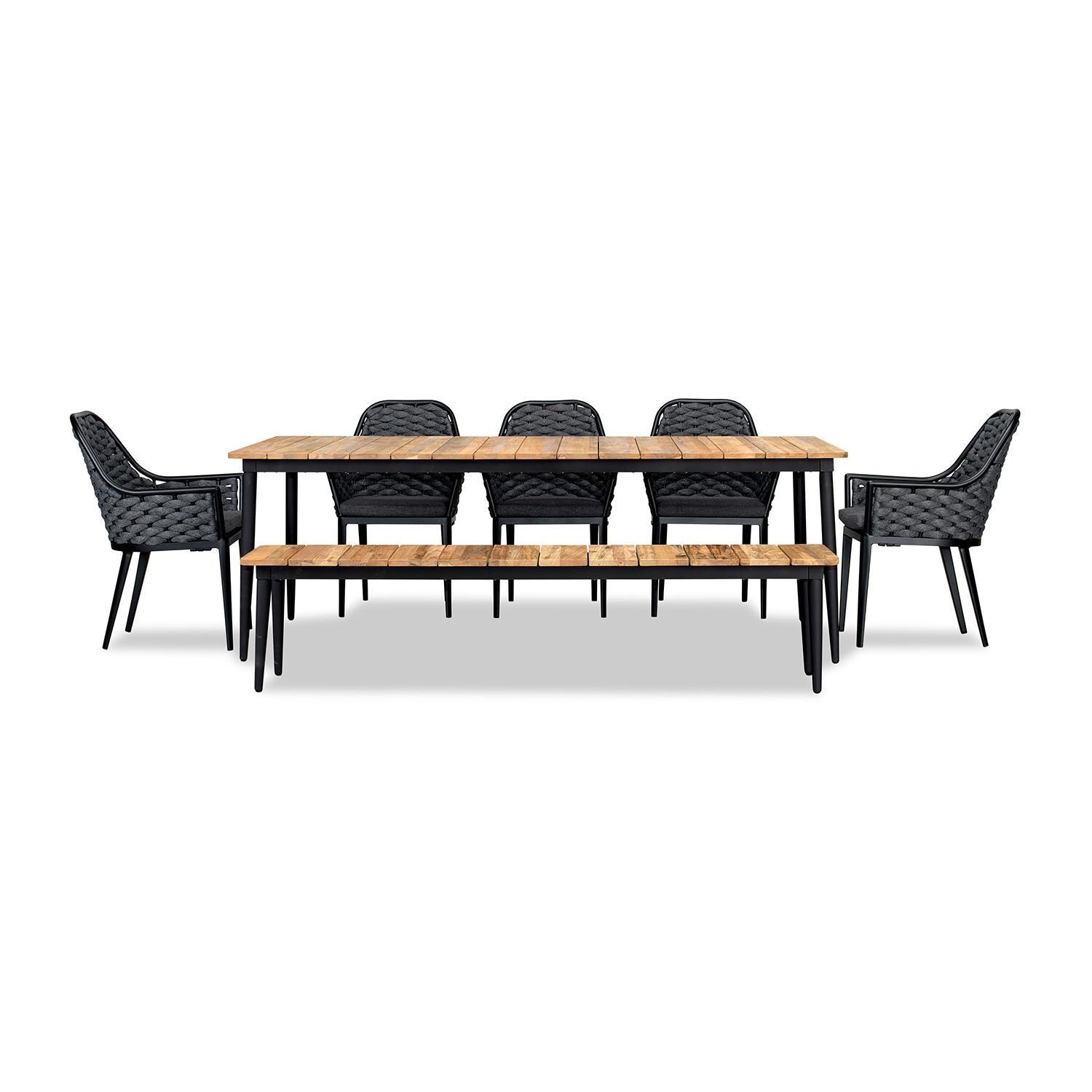 Chloe Bay 8 Seat Reclaimed Teak Dining Set w/Bench in Black by Lakeview - Front View - White Background thumbnail