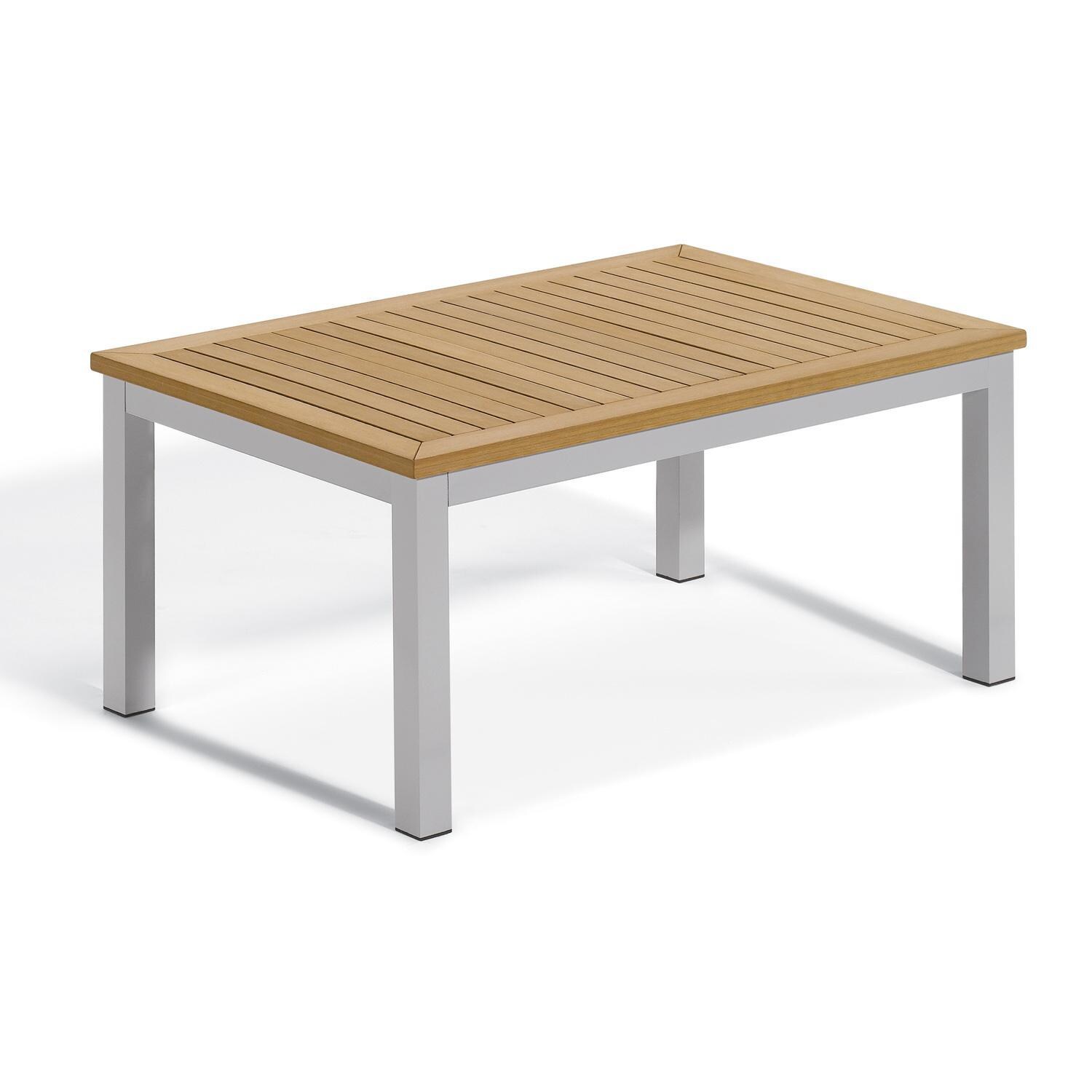 Travira 42 X 28 Inch Rectangular Aluminum Coffee Table in Flint/Natural Tekwood by Oxford Garden