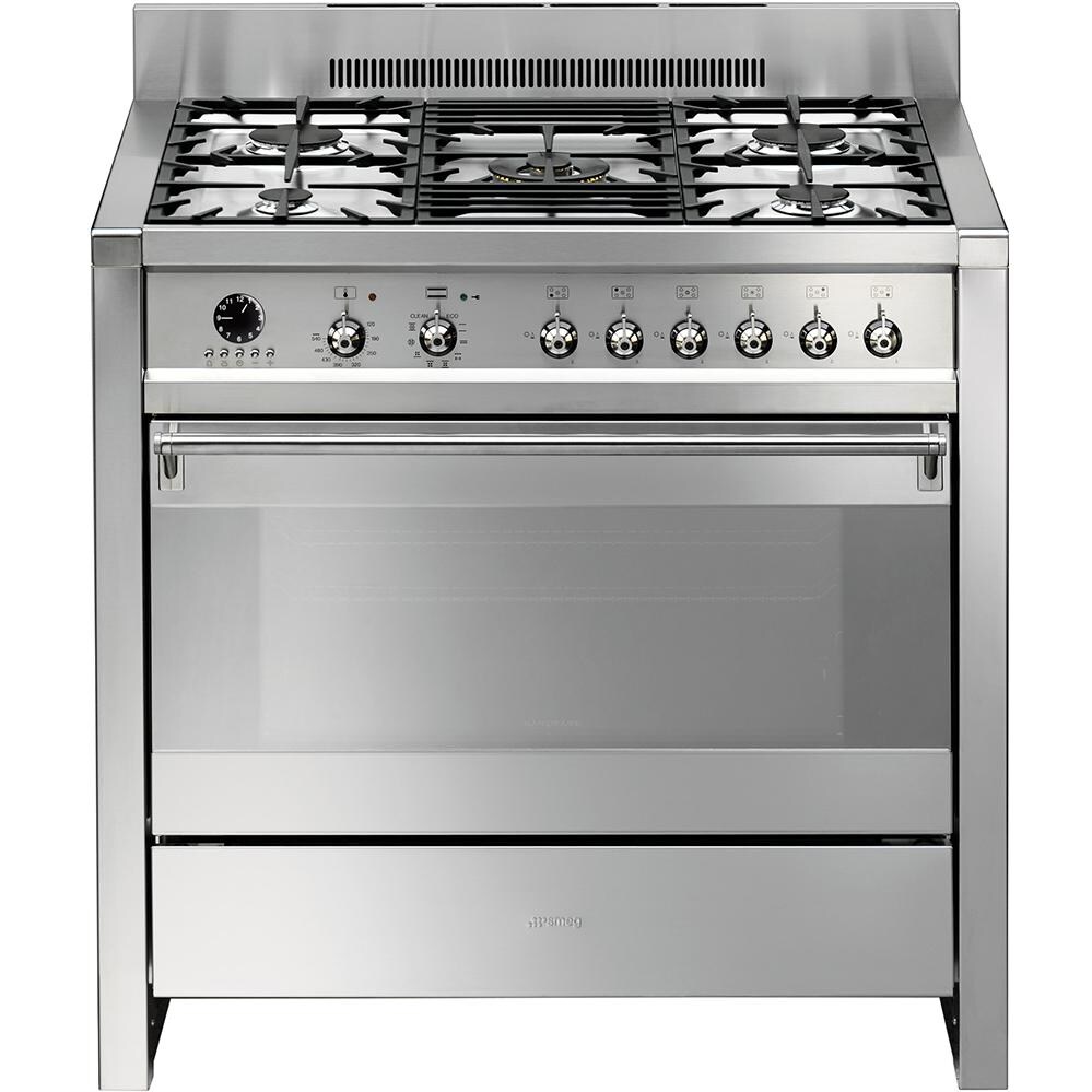 Smeg Opera 36-Inch 5-Burner Dual Fuel Natural Gas Range - Stainless Steel - A1PXU